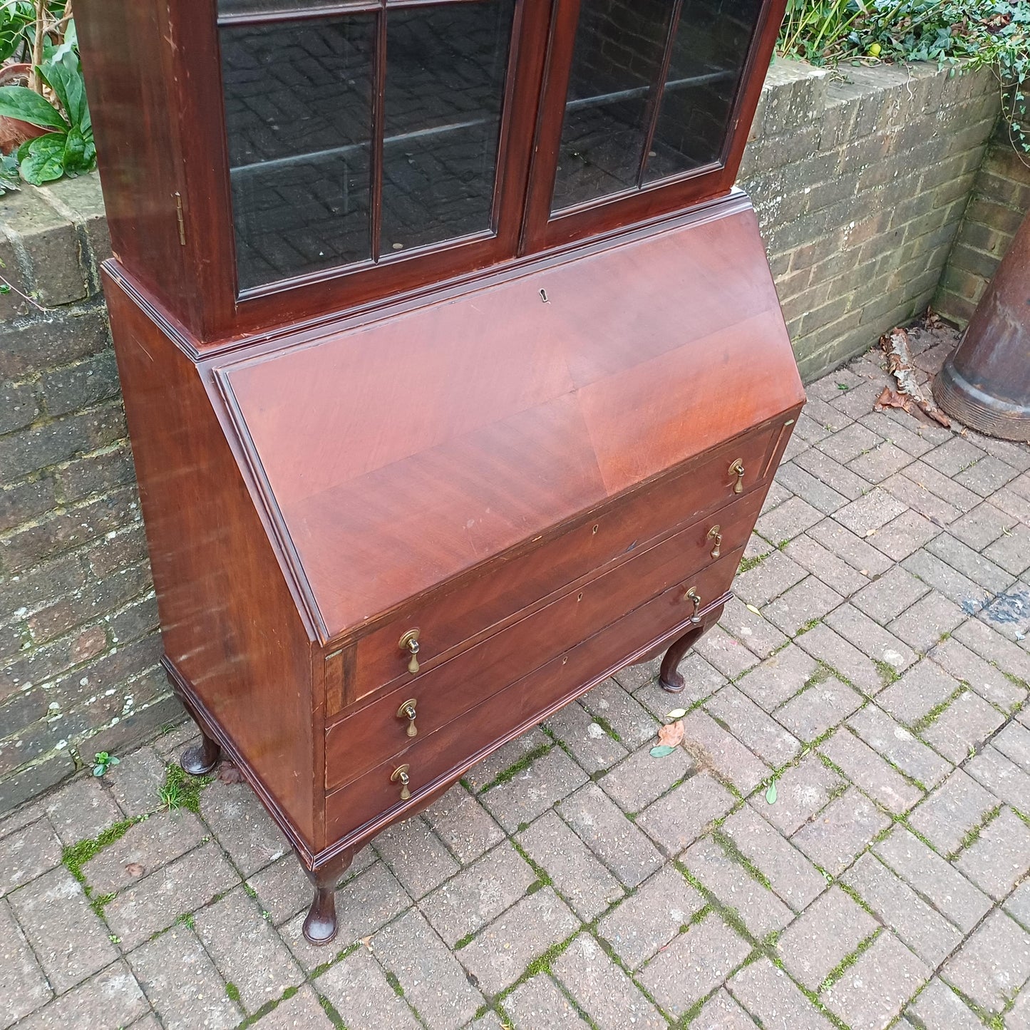 Large Early 20th Century Mahogany Bureau Bookcase Chest of Drawers Desk Glazed Cupboard FREE HAND Delivery