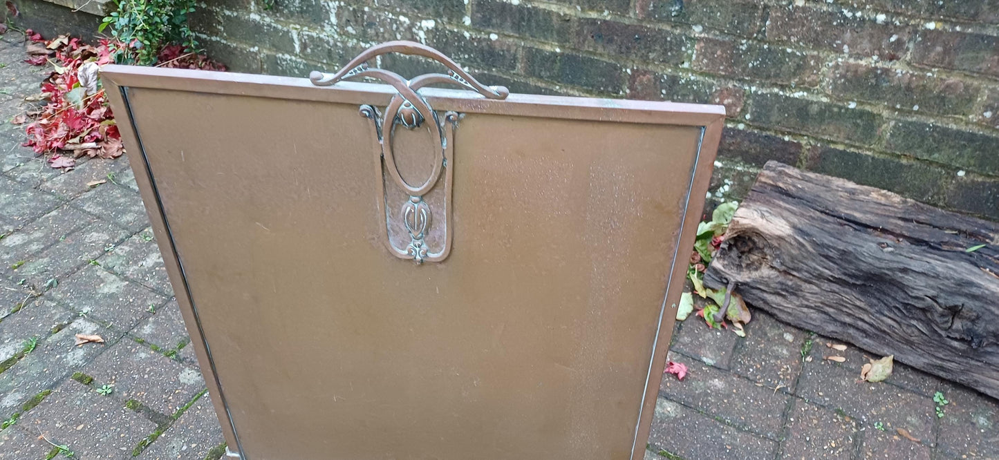 Art Nouveau Freestanding Vintage Brass Fire Screen - Antique Fireplace Decor