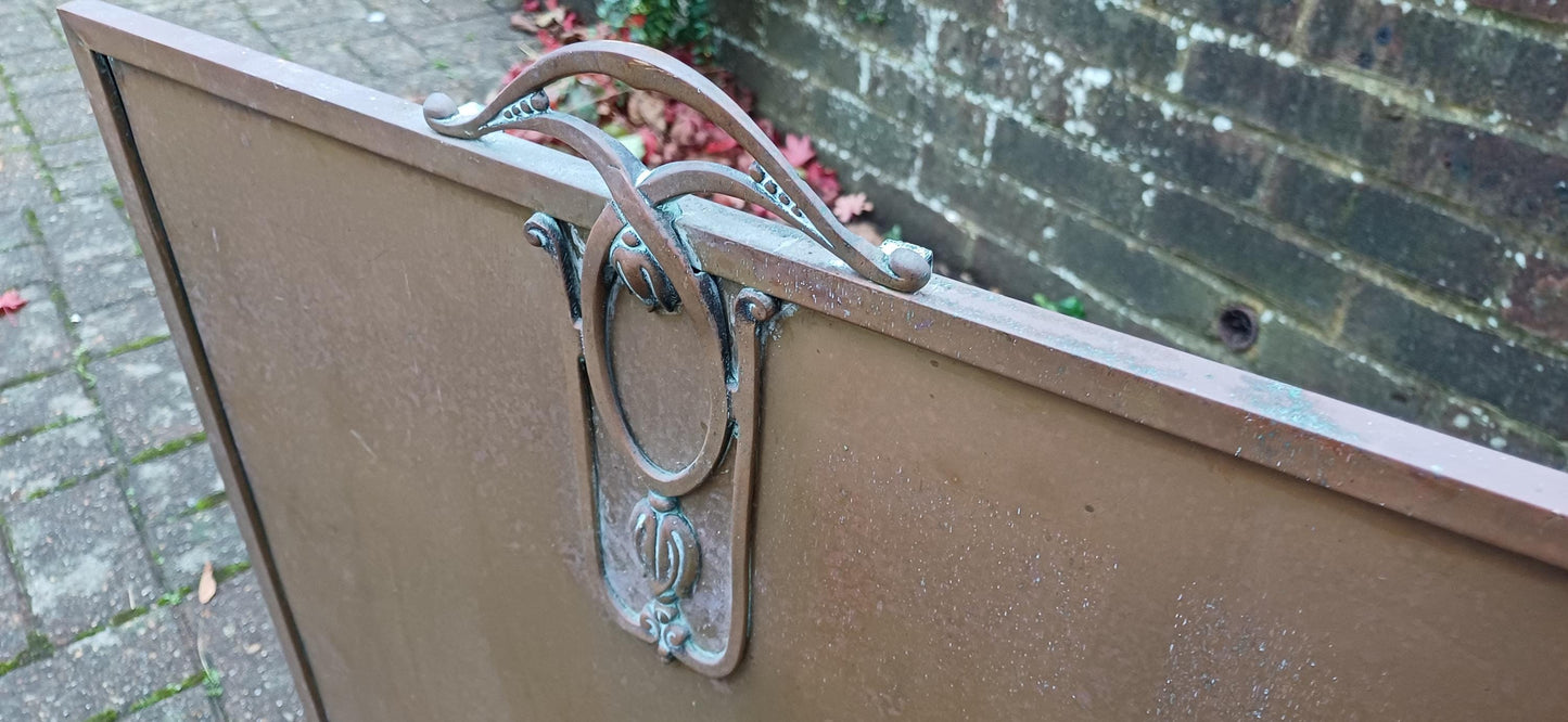 Art Nouveau Freestanding Vintage Brass Fire Screen - Antique Fireplace Decor
