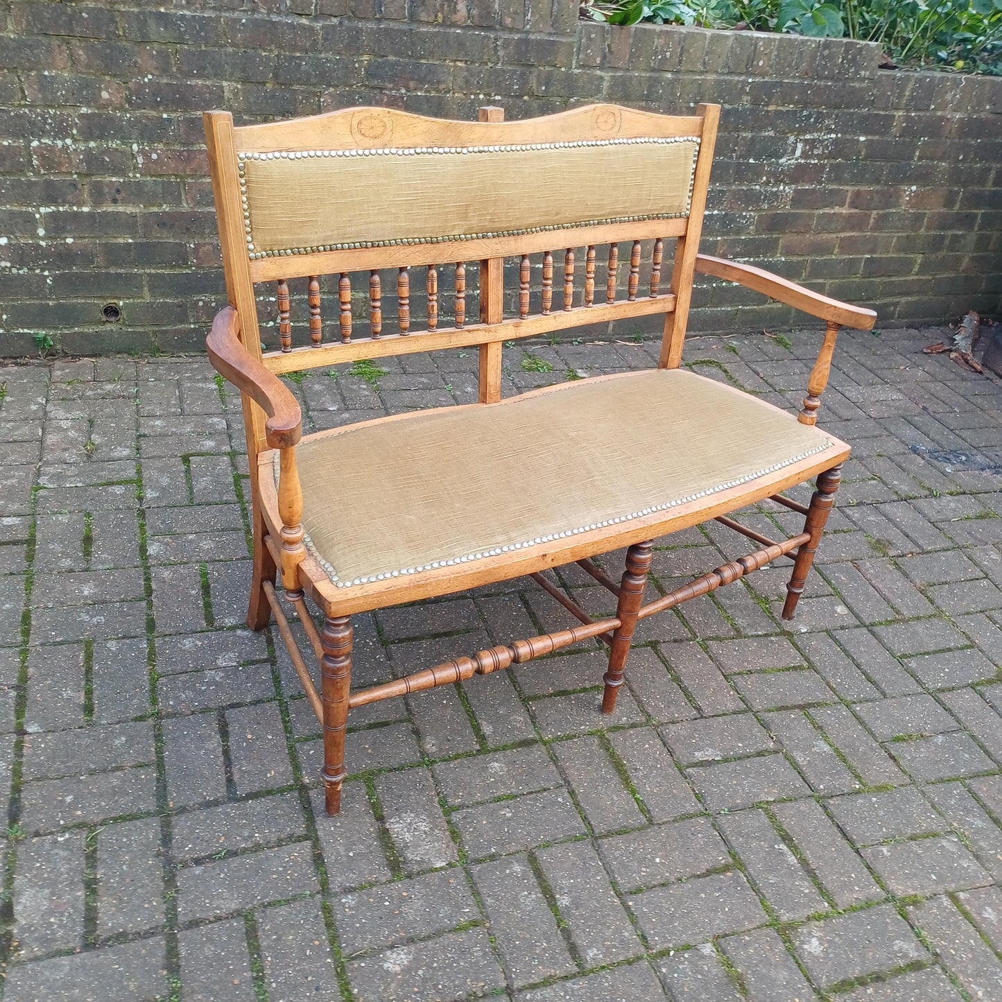 Beautiful Edwardian Mahogany Inlaid and Upholstered Lovers Double Chair Settle FREE HAND Delivery