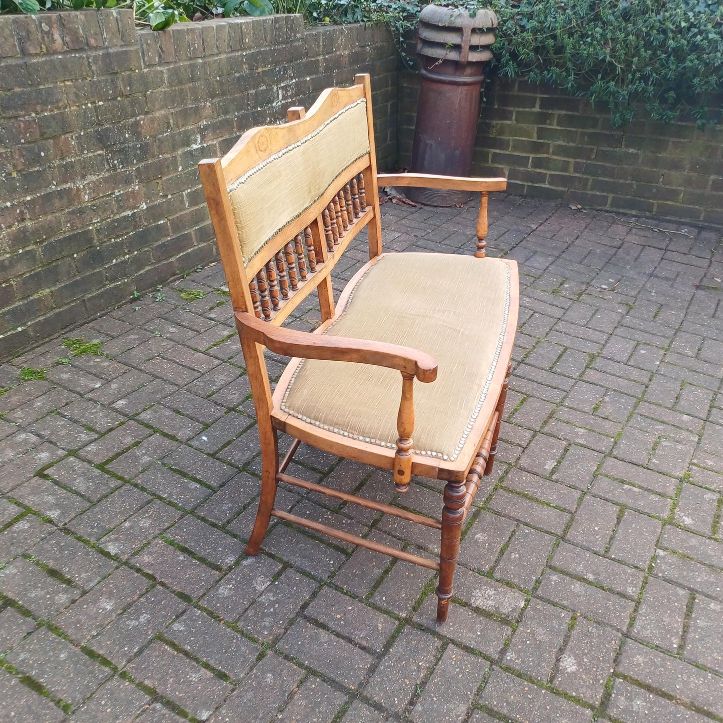 Beautiful Edwardian Mahogany Inlaid and Upholstered Lovers Double Chair Settle FREE HAND Delivery