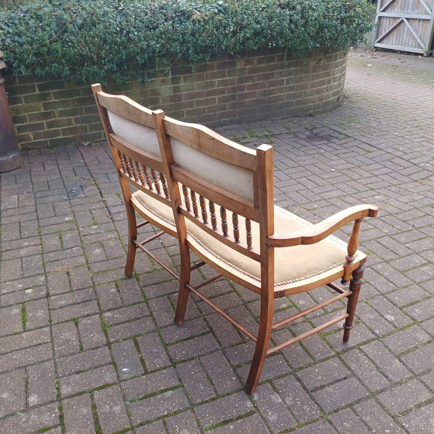Beautiful Edwardian Mahogany Inlaid and Upholstered Lovers Double Chair Settle FREE HAND Delivery