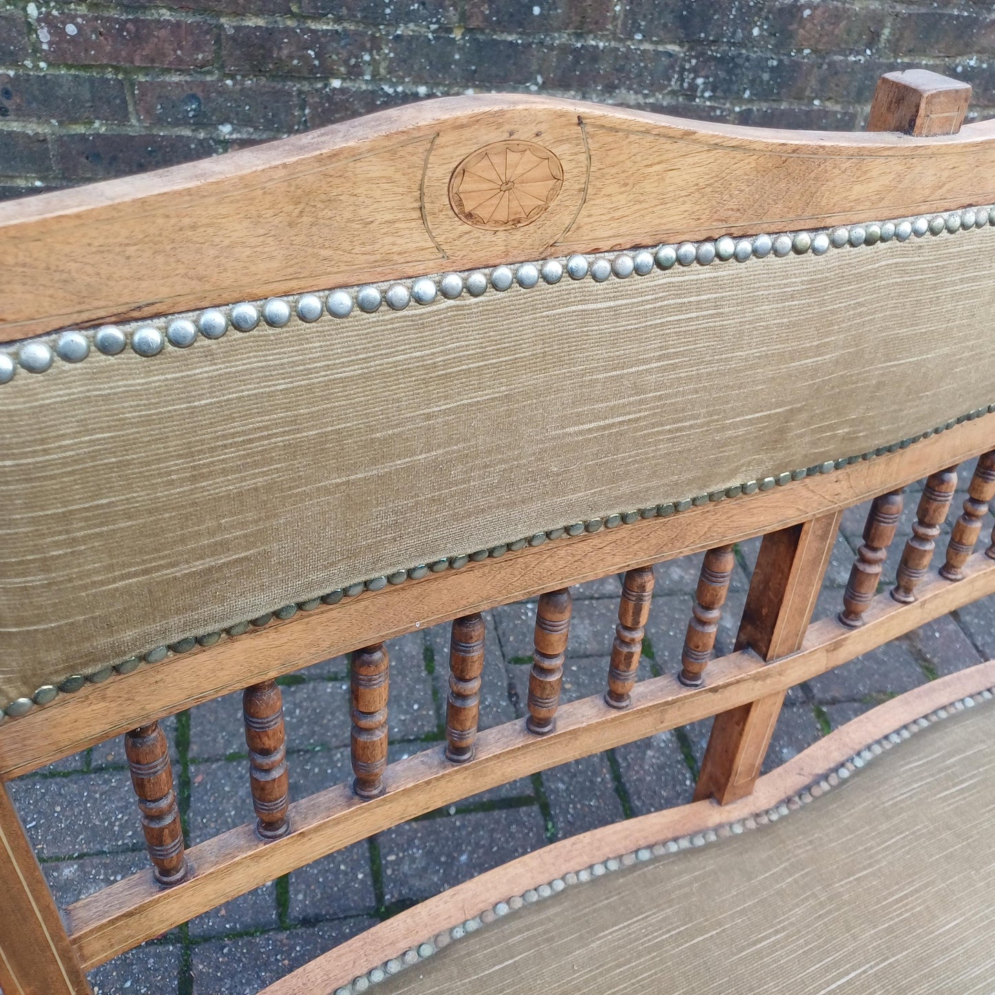 Beautiful Edwardian Mahogany Inlaid and Upholstered Lovers Double Chair Settle FREE HAND Delivery