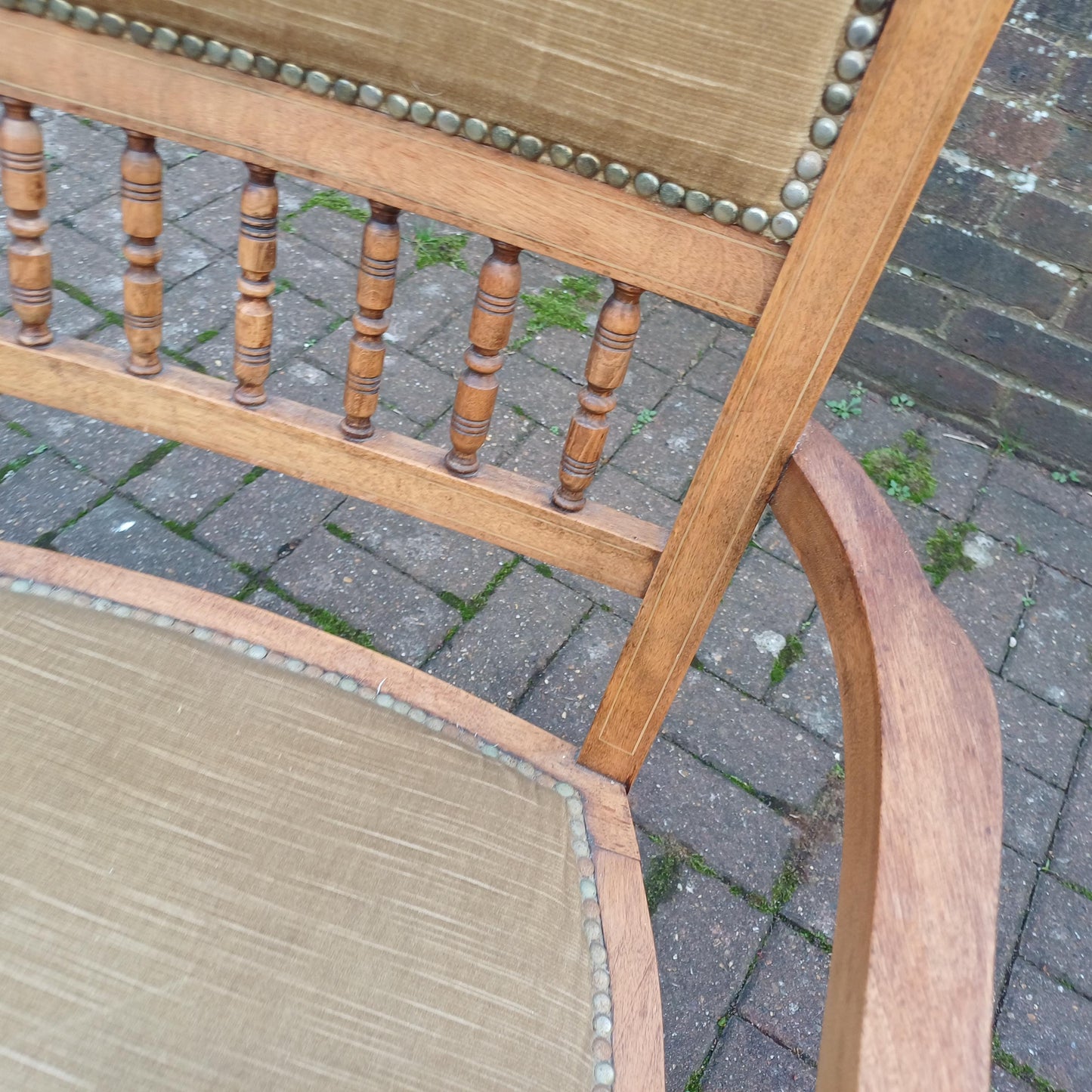 Beautiful Edwardian Mahogany Inlaid and Upholstered Lovers Double Chair Settle FREE HAND Delivery