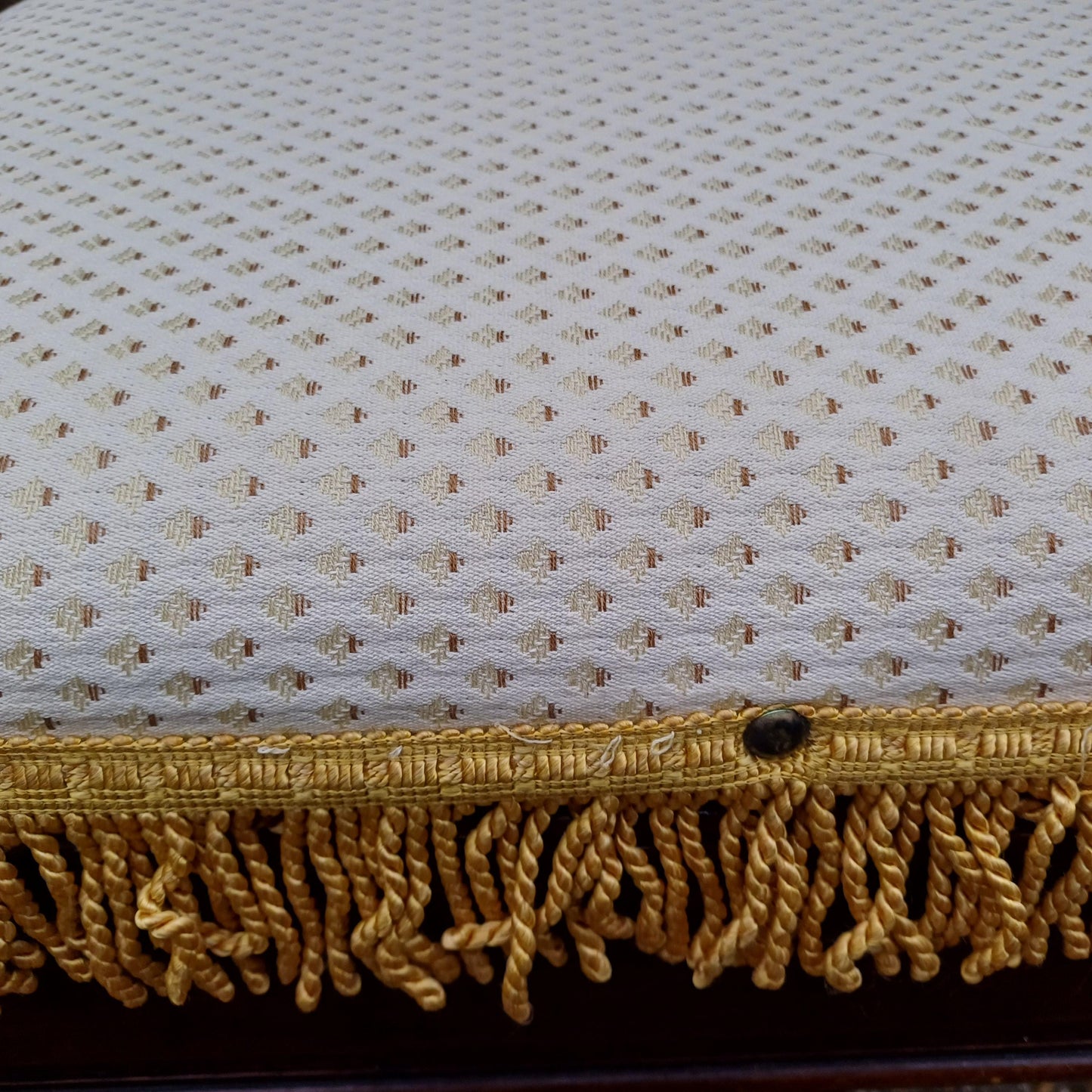 Charming Ornate Vintage Newly Upholstered Decorative Stool. X Stretchers.