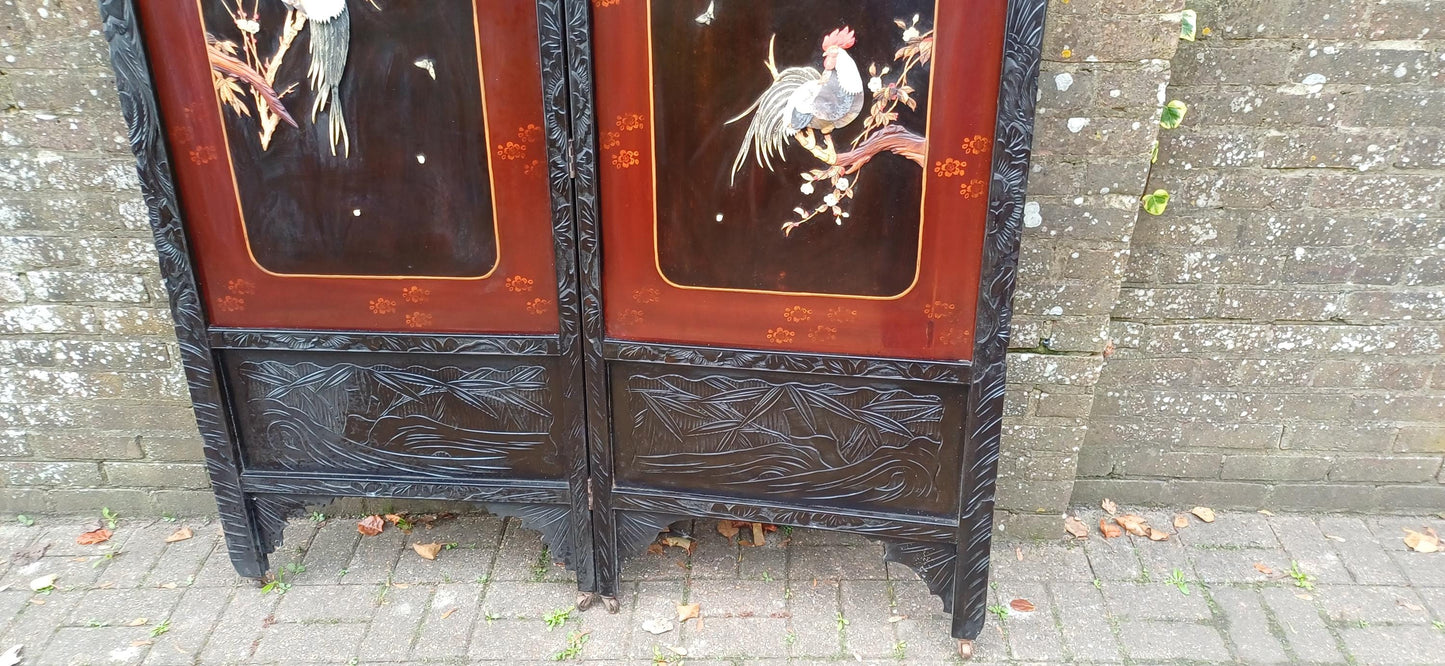 Antique Shibayama Japanese Folding Dressing Privacy Screen, Japanese vintage room divider. FREE HAND Delivery.