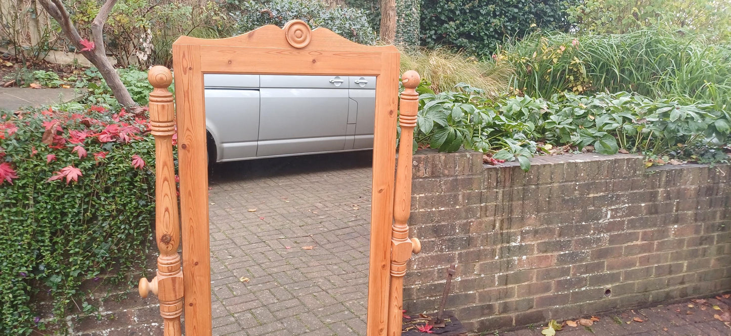 Huge Imposing Vintage Solid Pine Cheval Full Length Mirror Polished Finish FREE HAND Delivery