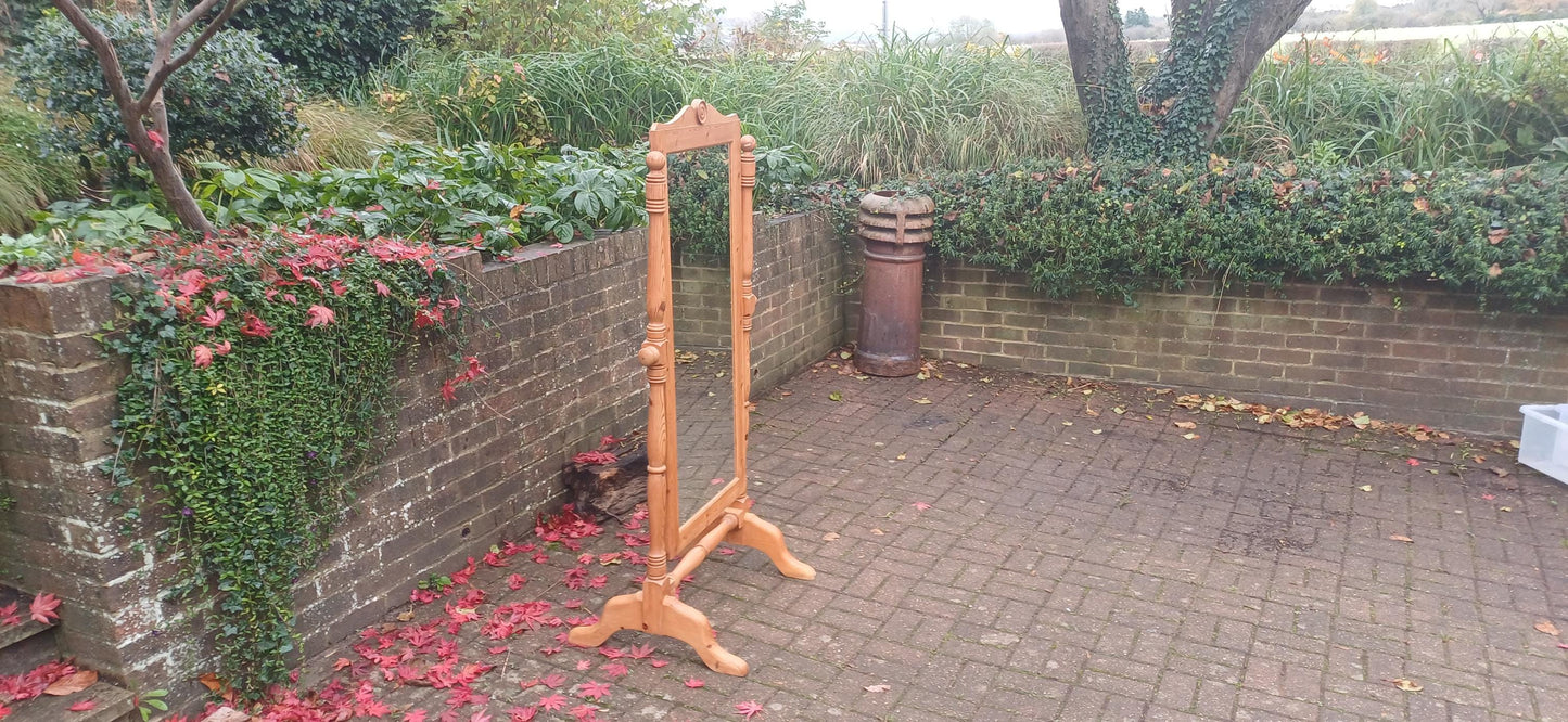 Huge Imposing Vintage Solid Pine Cheval Full Length Mirror Polished Finish FREE HAND Delivery