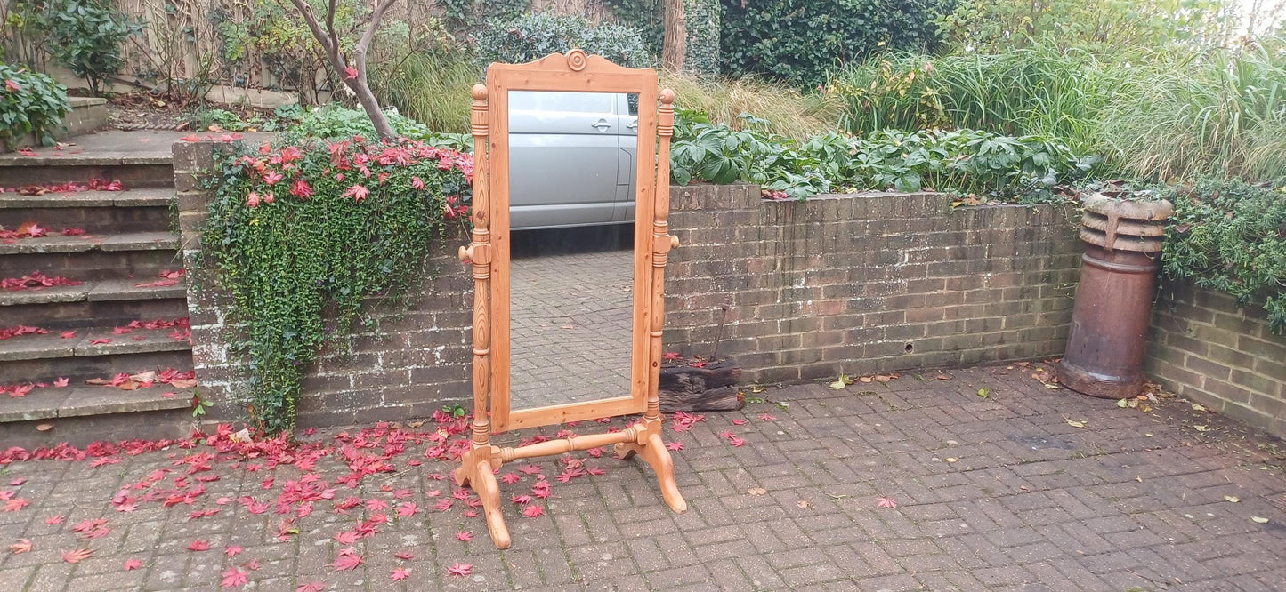 Huge Imposing Vintage Solid Pine Cheval Full Length Mirror Polished Finish FREE HAND Delivery