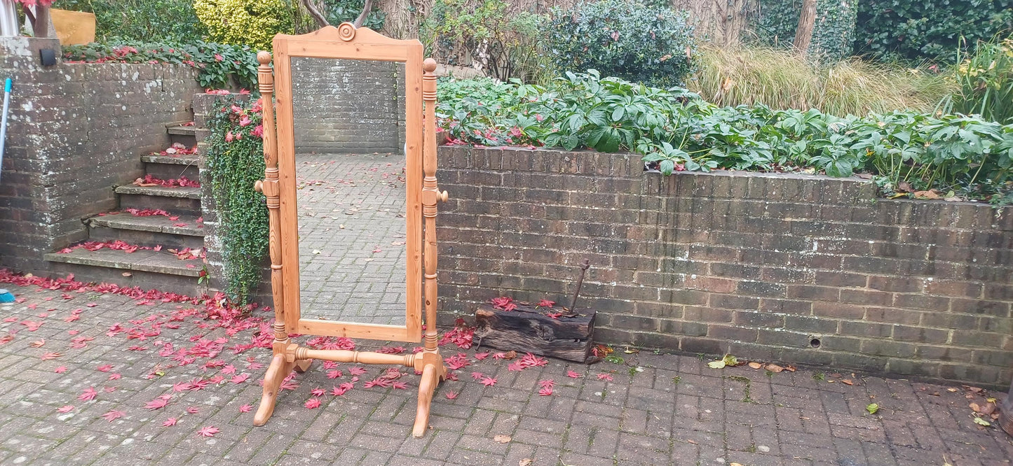 Huge Imposing Vintage Solid Pine Cheval Full Length Mirror Polished Finish FREE HAND Delivery