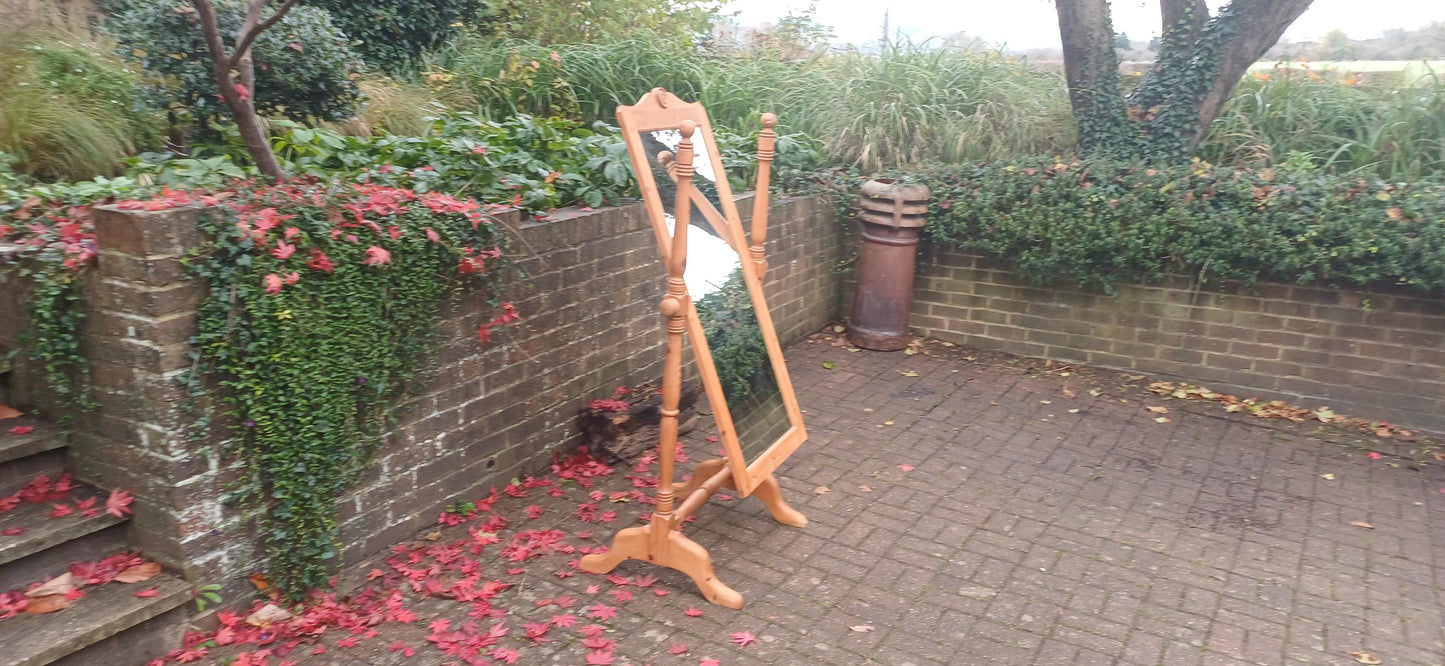 Huge Imposing Vintage Solid Pine Cheval Full Length Mirror Polished Finish FREE HAND Delivery