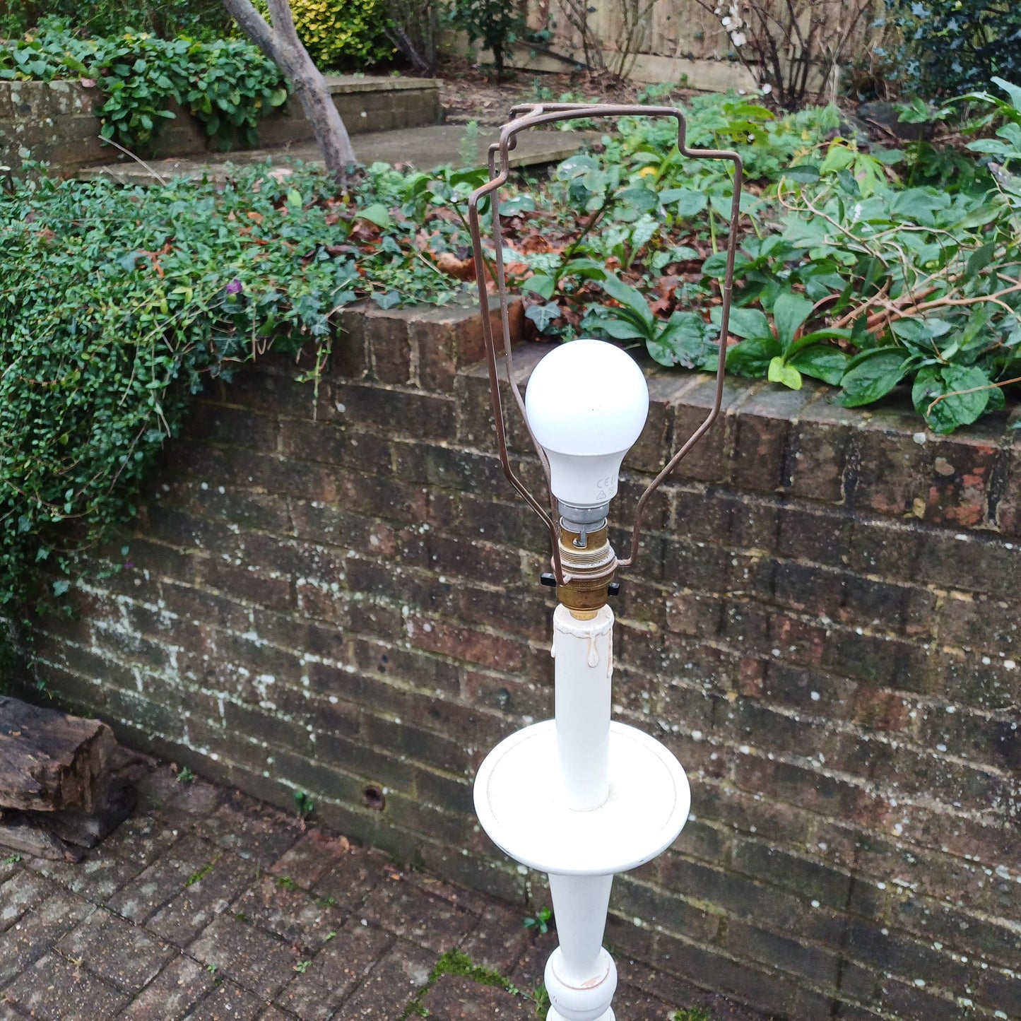 Vintage Painted Three Quarter Height Painted Light Cream Decorative Standard Lamp