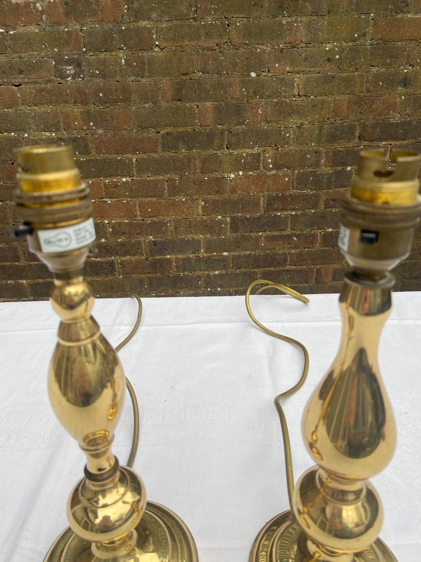 Two matching 1980s vintage brass table lamps - lovely shape, great size