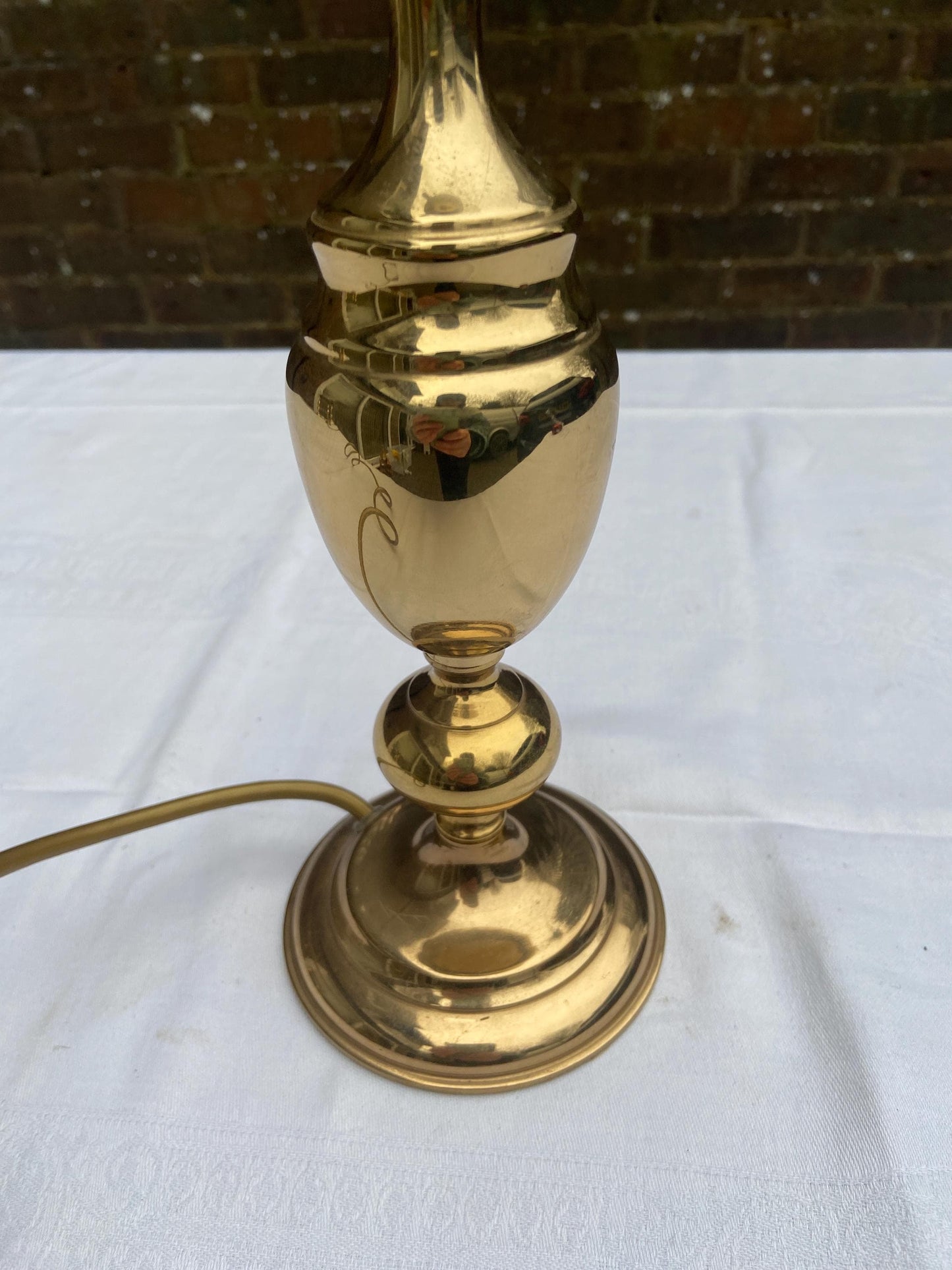 Vintage BHS Quality Shiny Brass Table Lamp, moulded and turned body - 32cm tall