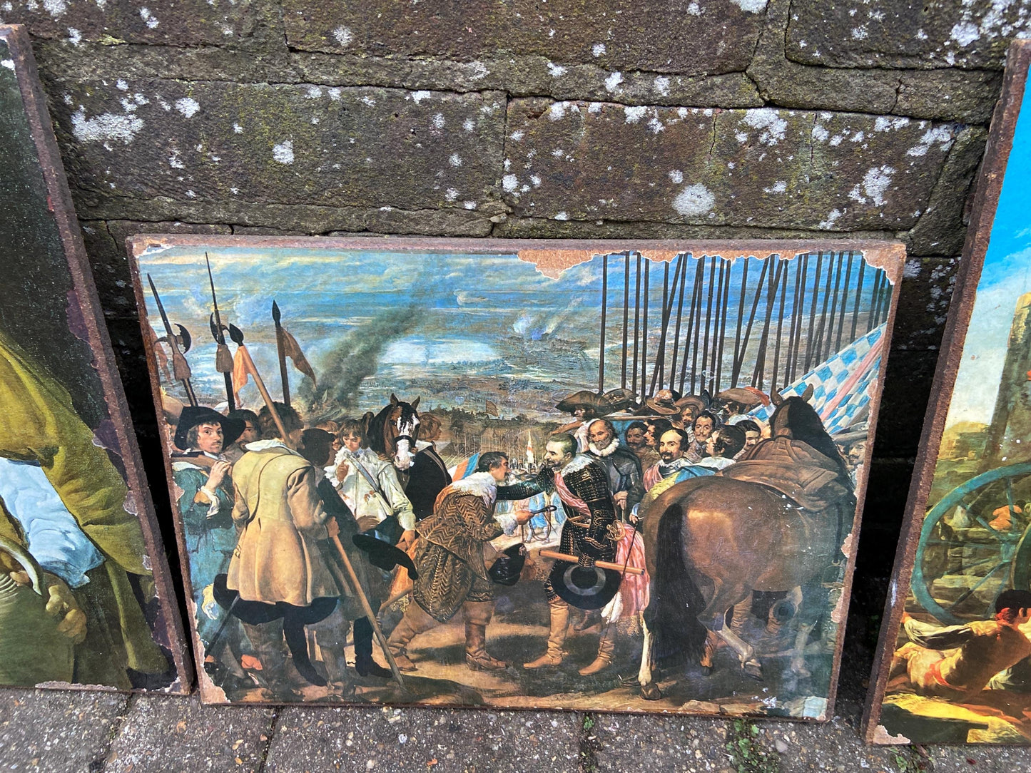 Vintage prints of The Old Masters paintings on hardboard, retro style, bold and colourful paintings - Velazquez x 2, and Goya