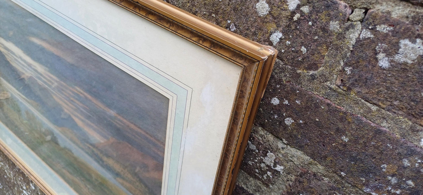 Large Scottish Highlands Vintage Water Colour Painting, glazed vintage frame - original vintage watercolour painting 81cm x 57cm approx
