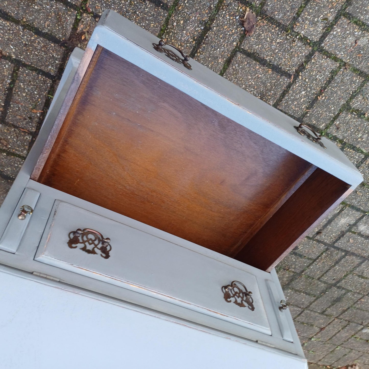 Upcycled Vintage Painted Grey Bureau Desk Chest of Drawers Very Practical Size FREE HAND Delivery
