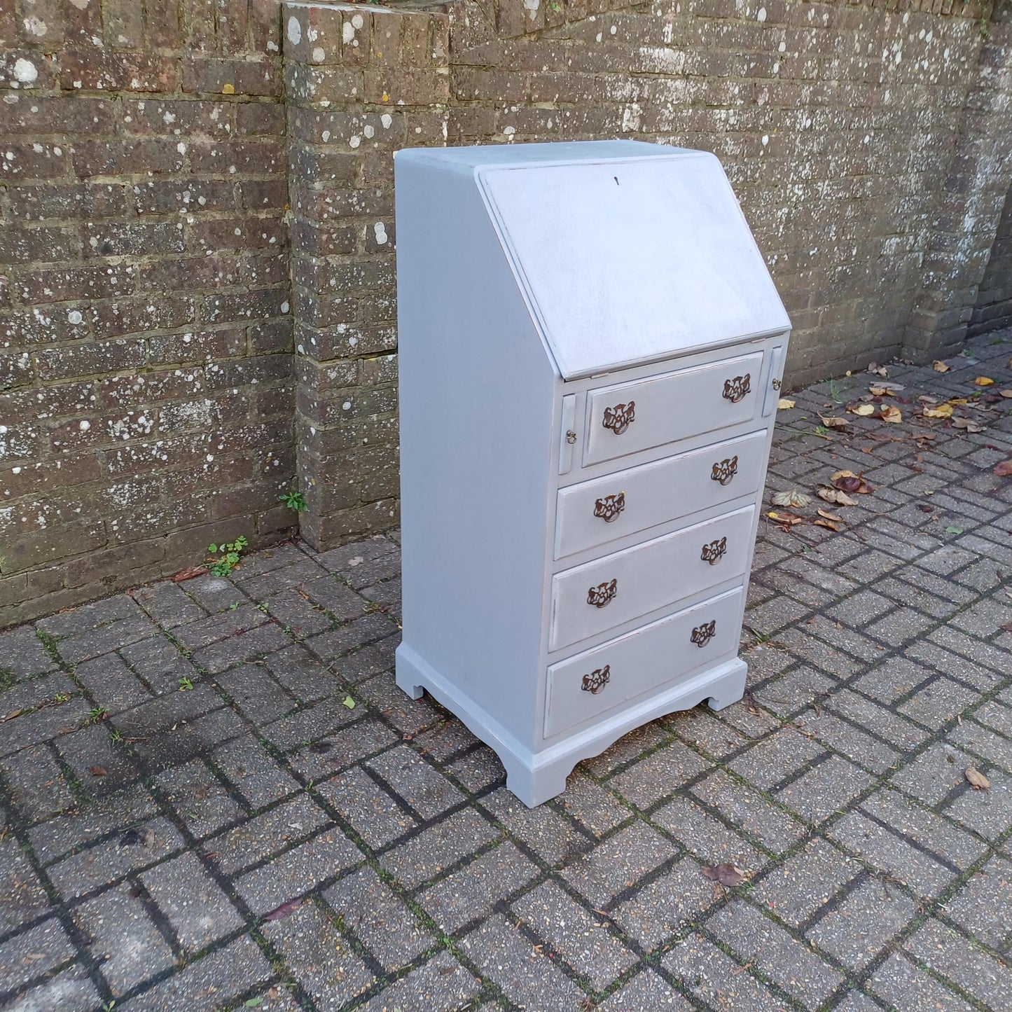 Upcycled Vintage Painted Grey Bureau Desk Chest of Drawers Very Practical Size FREE HAND Delivery