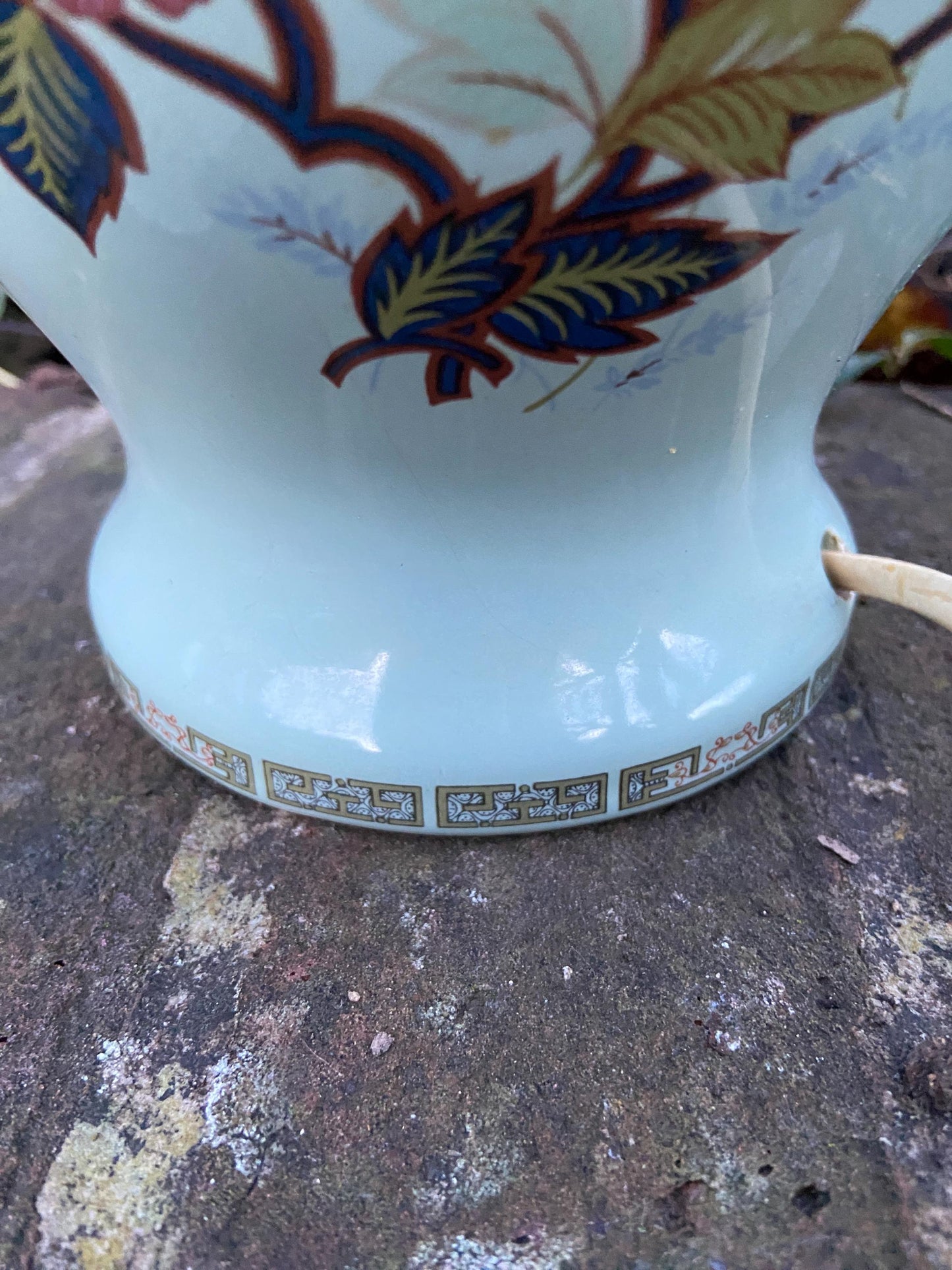 1970s Ceramic Green Floral Ginger Jar Style Lamp - made for BHS - working order.