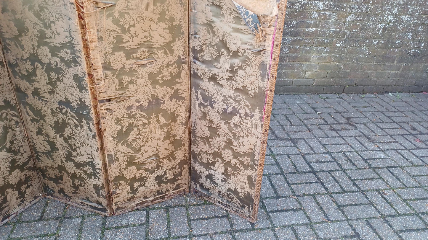 Bohemian Upholstered 3 fold, 4 piece, Victorian Room Divider / Vanity Screen - Chinoiserie type fabric FREE HAND Delivery