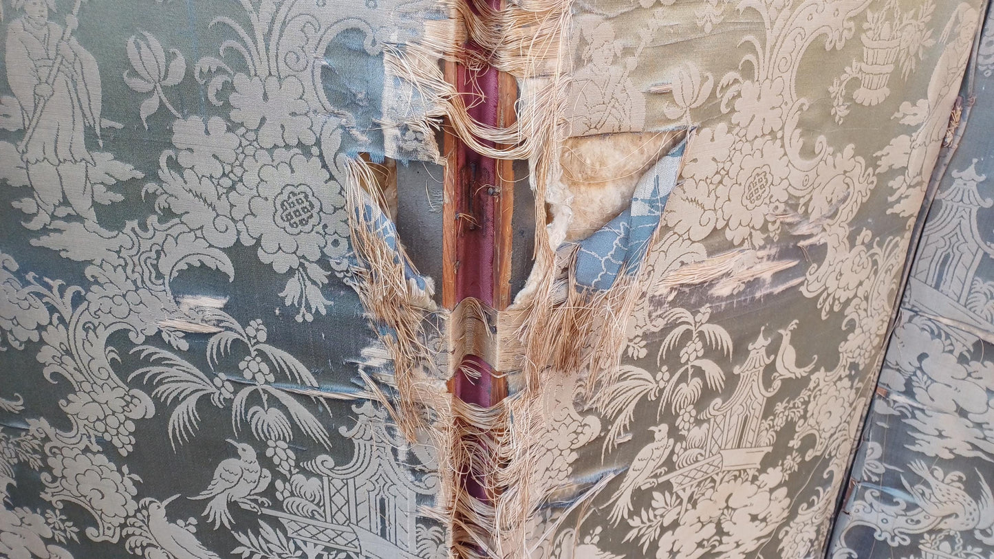 Bohemian Upholstered 3 fold, 4 piece, Victorian Room Divider / Vanity Screen - Chinoiserie type fabric FREE HAND Delivery