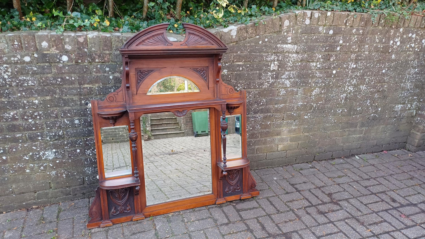 Massive Imposing High Quality Mahogany Over Mantel Mirror Wealth of Decorative Features 4 Bevelled Mirrors FREE HAND Delivery.