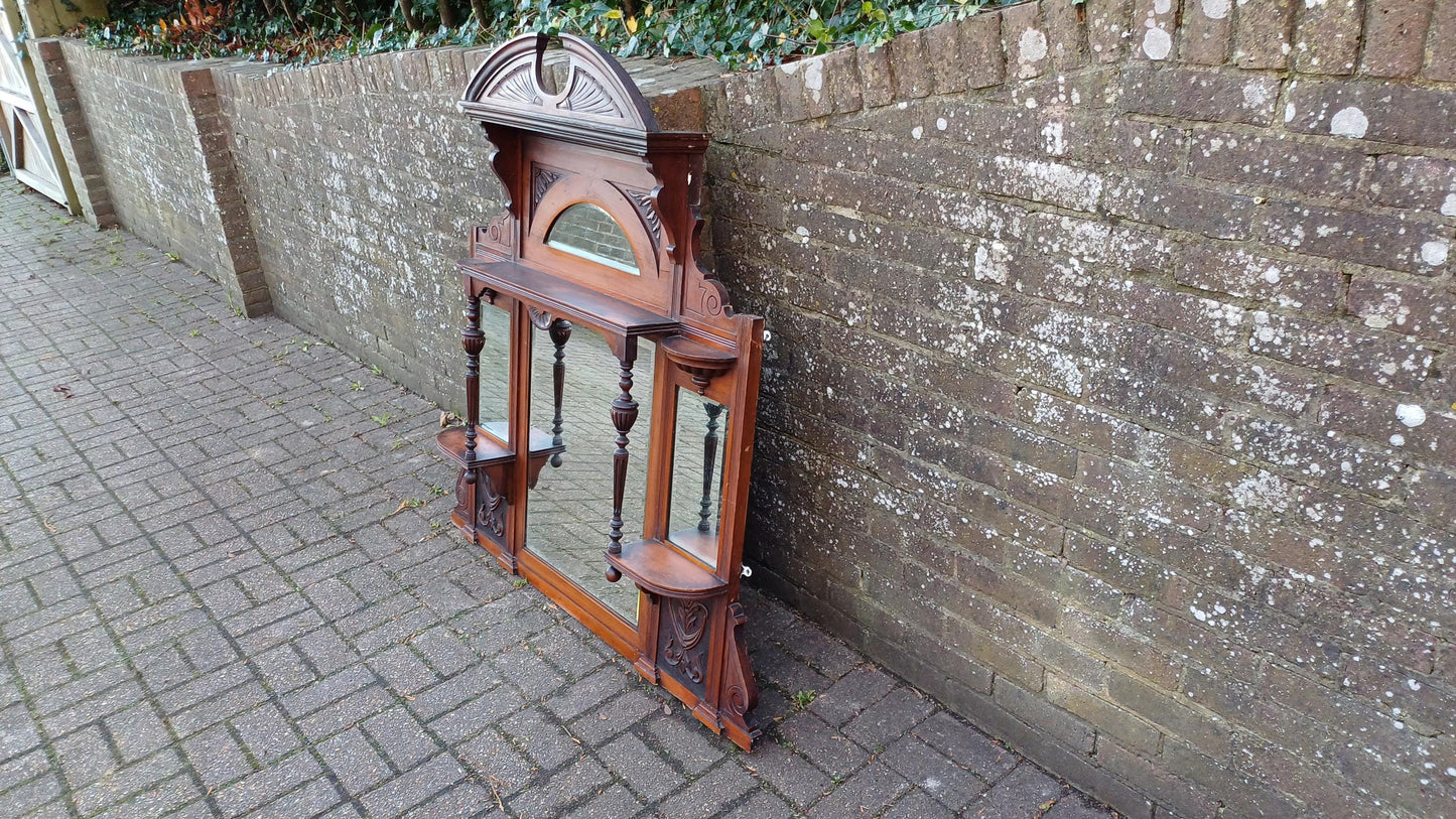 Massive Imposing High Quality Mahogany Over Mantel Mirror Wealth of Decorative Features 4 Bevelled Mirrors FREE HAND Delivery.