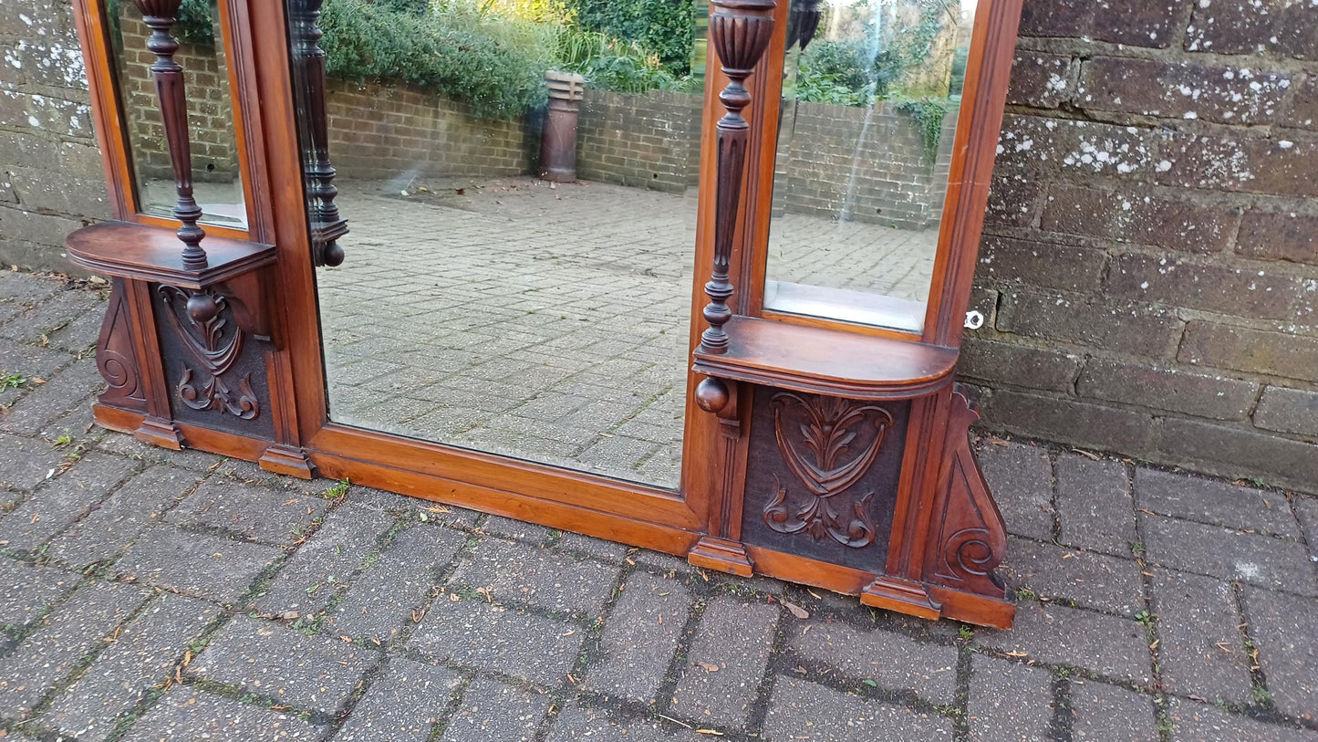Massive Imposing High Quality Mahogany Over Mantel Mirror Wealth of Decorative Features 4 Bevelled Mirrors FREE HAND Delivery.