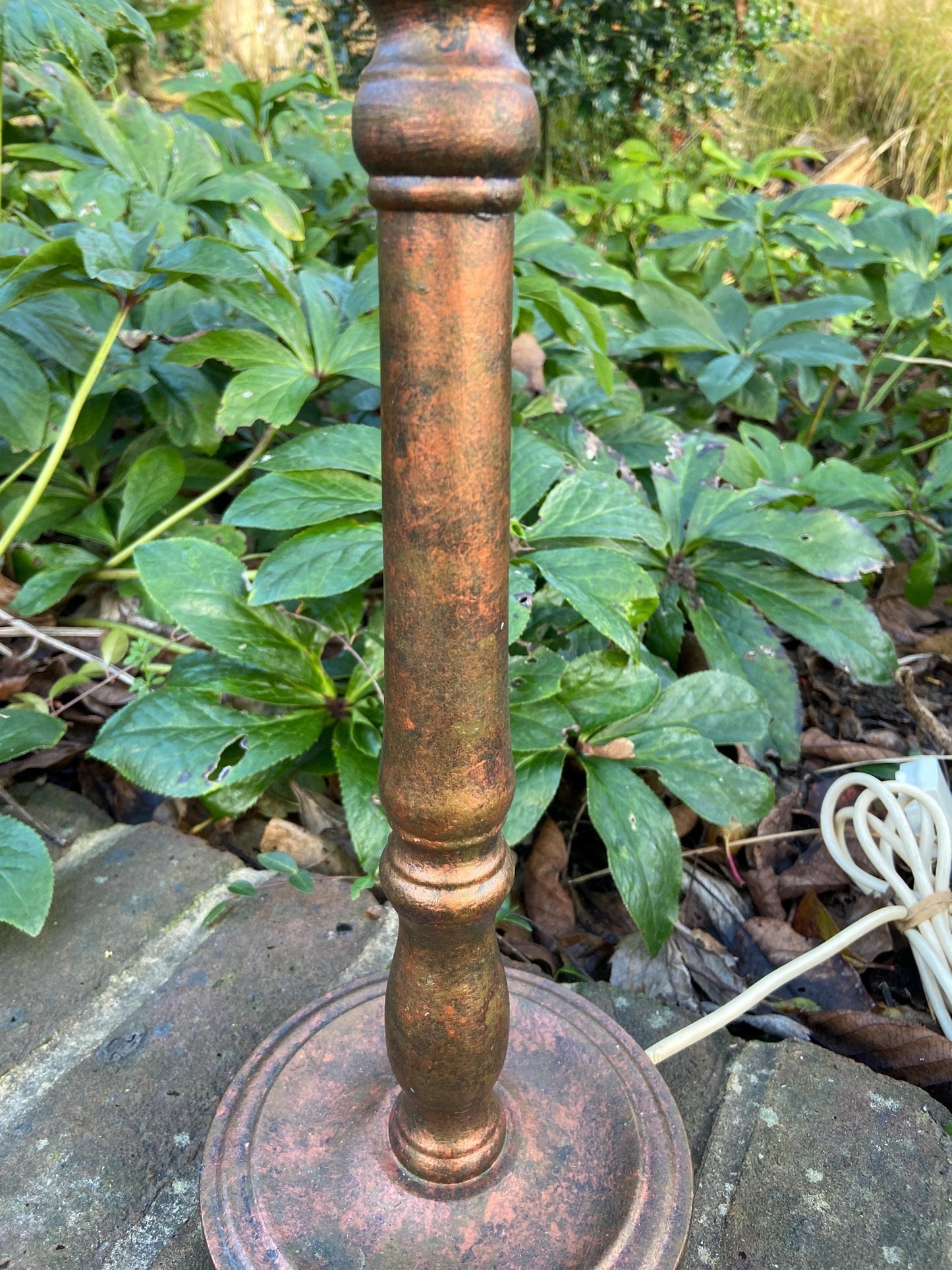 Retro Wooden Metallic Effect Painted Candlestick Lamp Base - 42cm tall