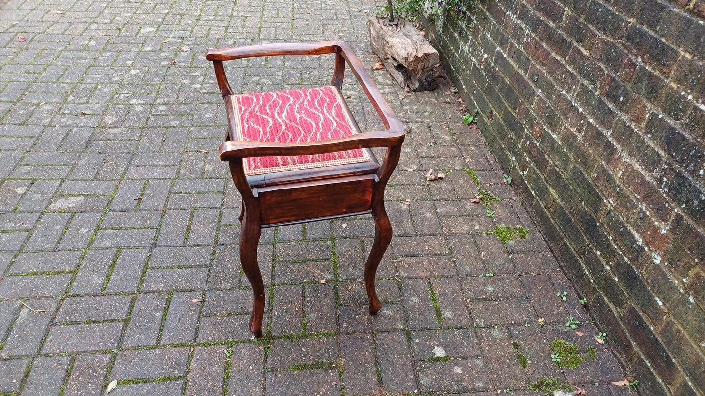 Elegant and Top Quality Vintage Mahogany Piano Stool Upholstered with Sheet Compartment.