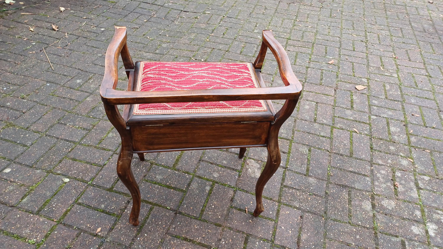 Elegant and Top Quality Vintage Mahogany Piano Stool Upholstered with Sheet Compartment.