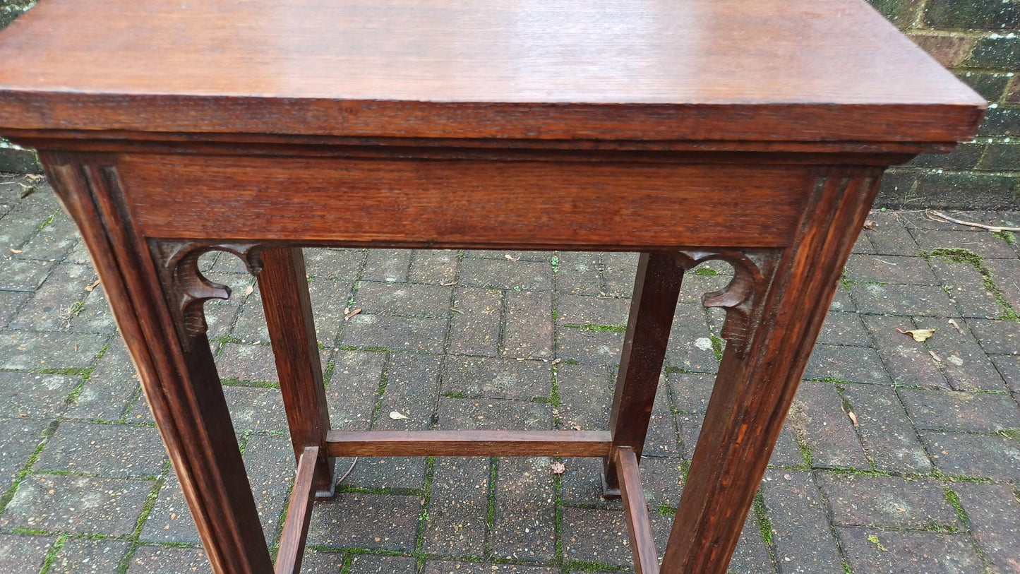 Early 20th Century Vintage Solid Oak Side Table with Gothic Detail.