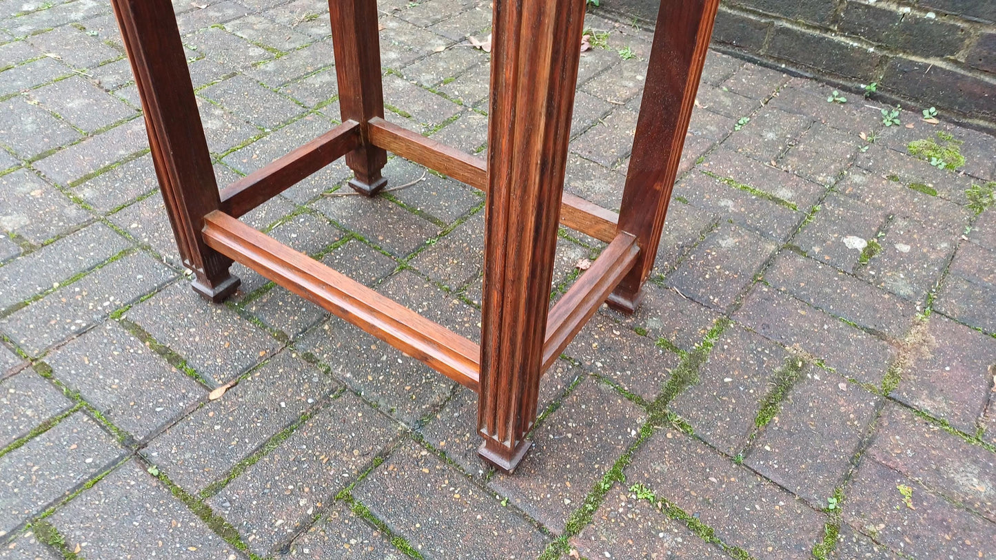 Early 20th Century Vintage Solid Oak Side Table with Gothic Detail.