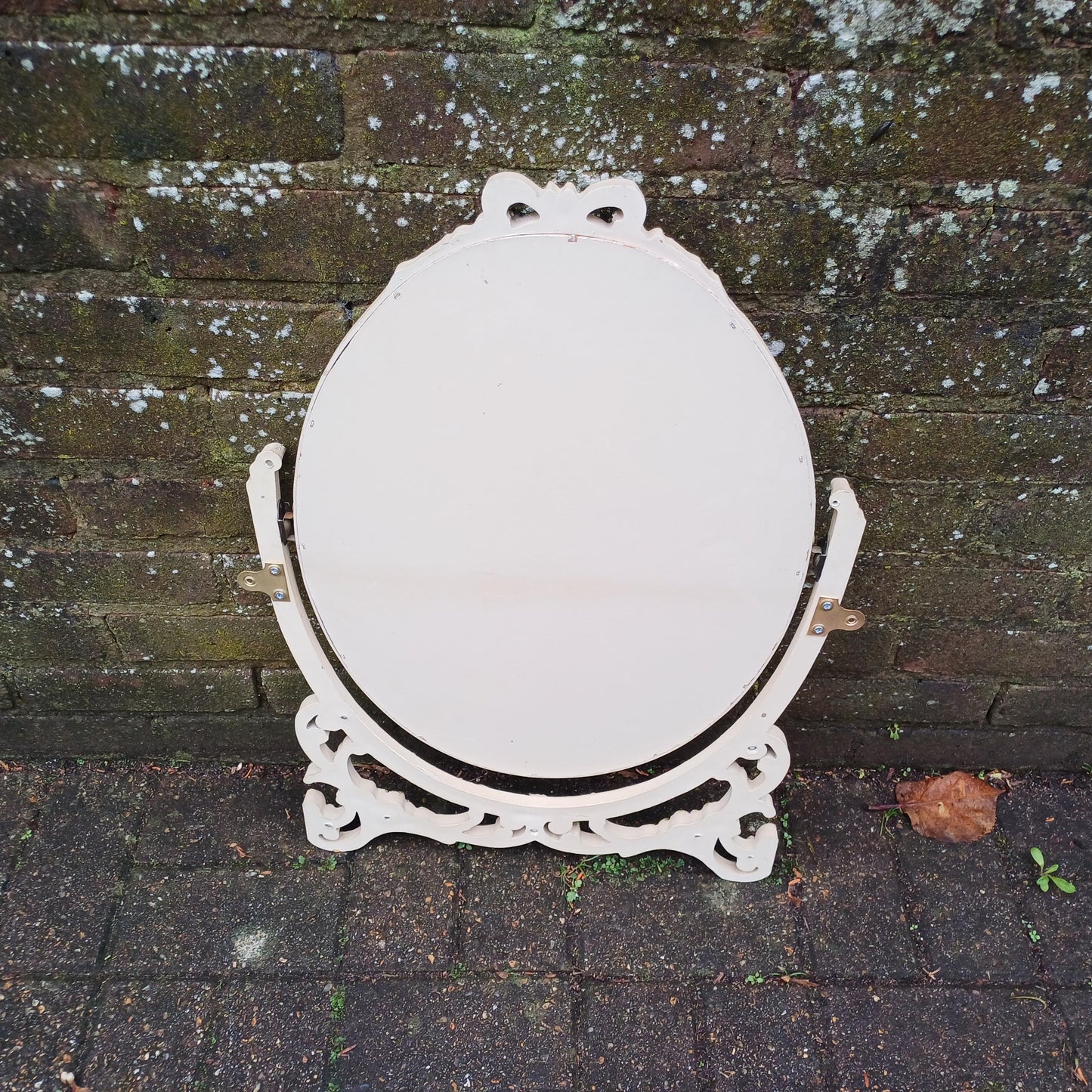 Classic Repurposed Vintage 1970s Ornate Cream and Gold Oval Wall Mirror