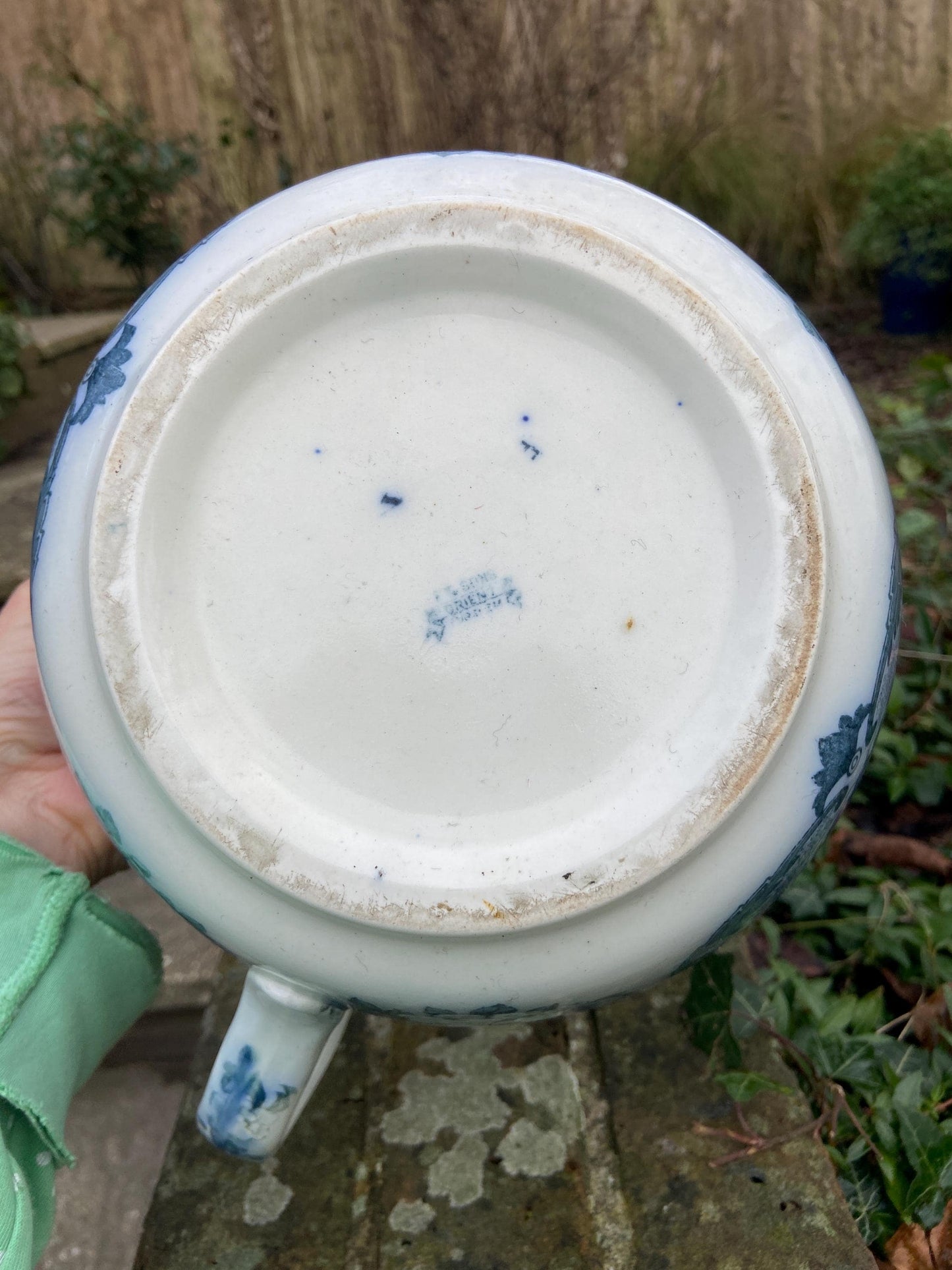 Antique planter, Victorian Blue and White Antique Chamber Pot, Potty, Indoor planter, Orient pattern