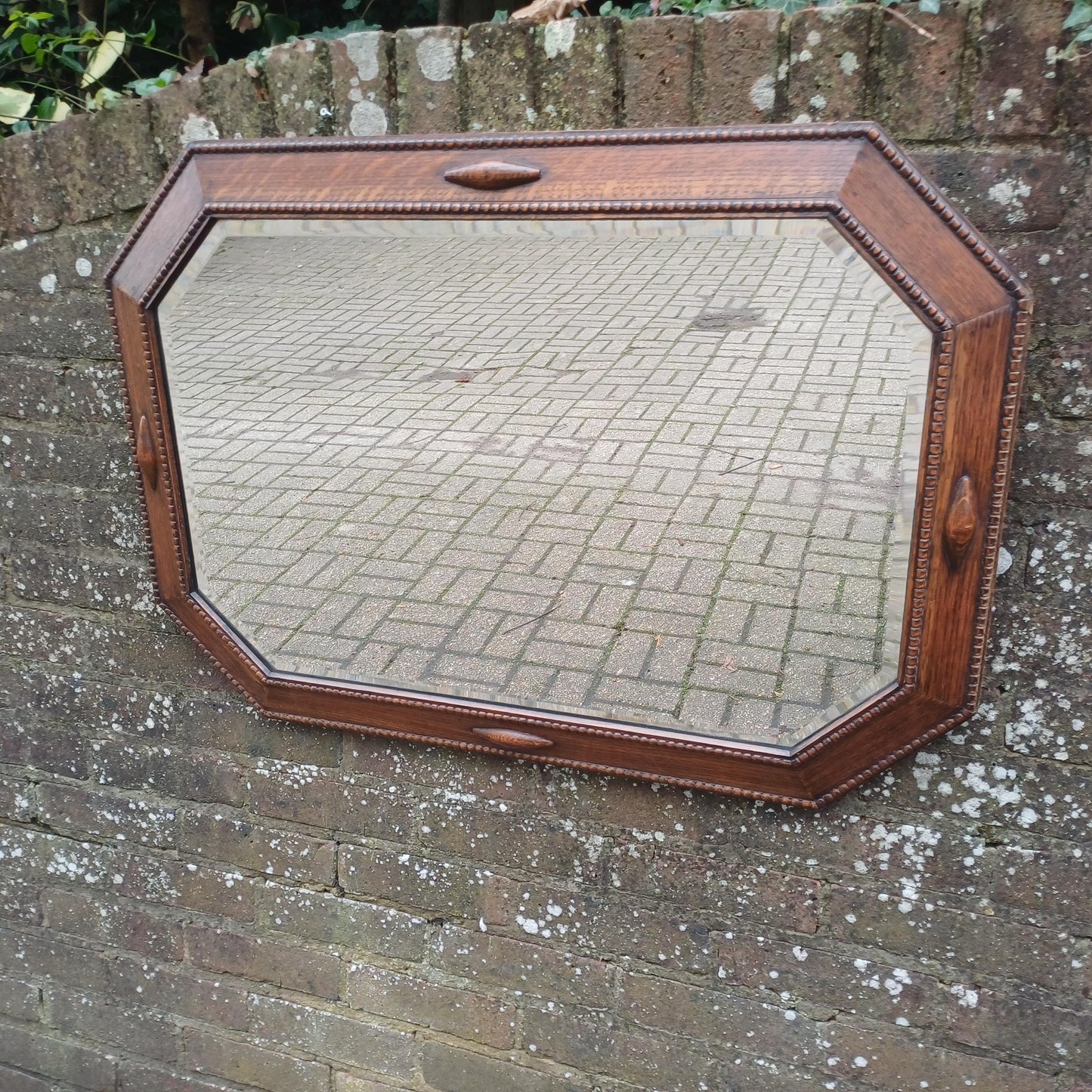 Huge Vintage 1920s Superior Oak Hexagonal Mirror. Bevelled Glass in VGC. FREE HAND Delivery