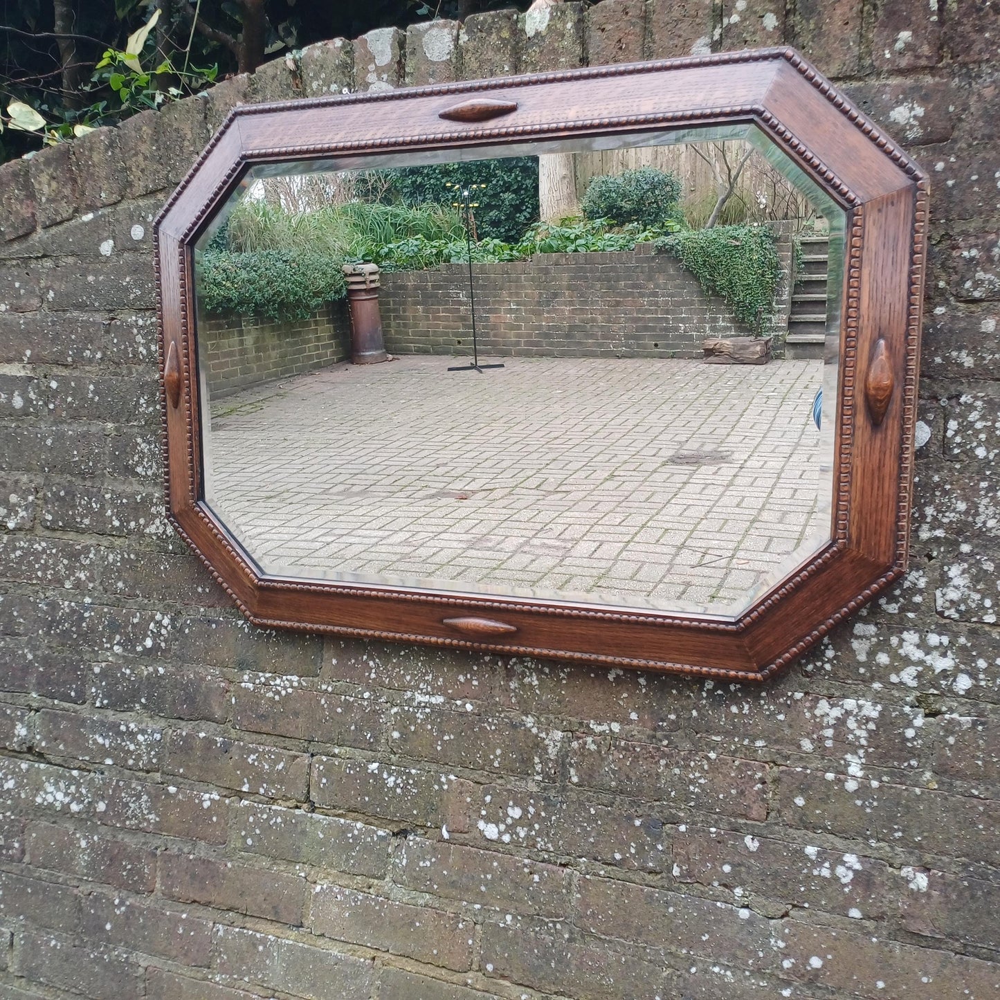 Huge Vintage 1920s Superior Oak Hexagonal Mirror. Bevelled Glass in VGC. FREE HAND Delivery