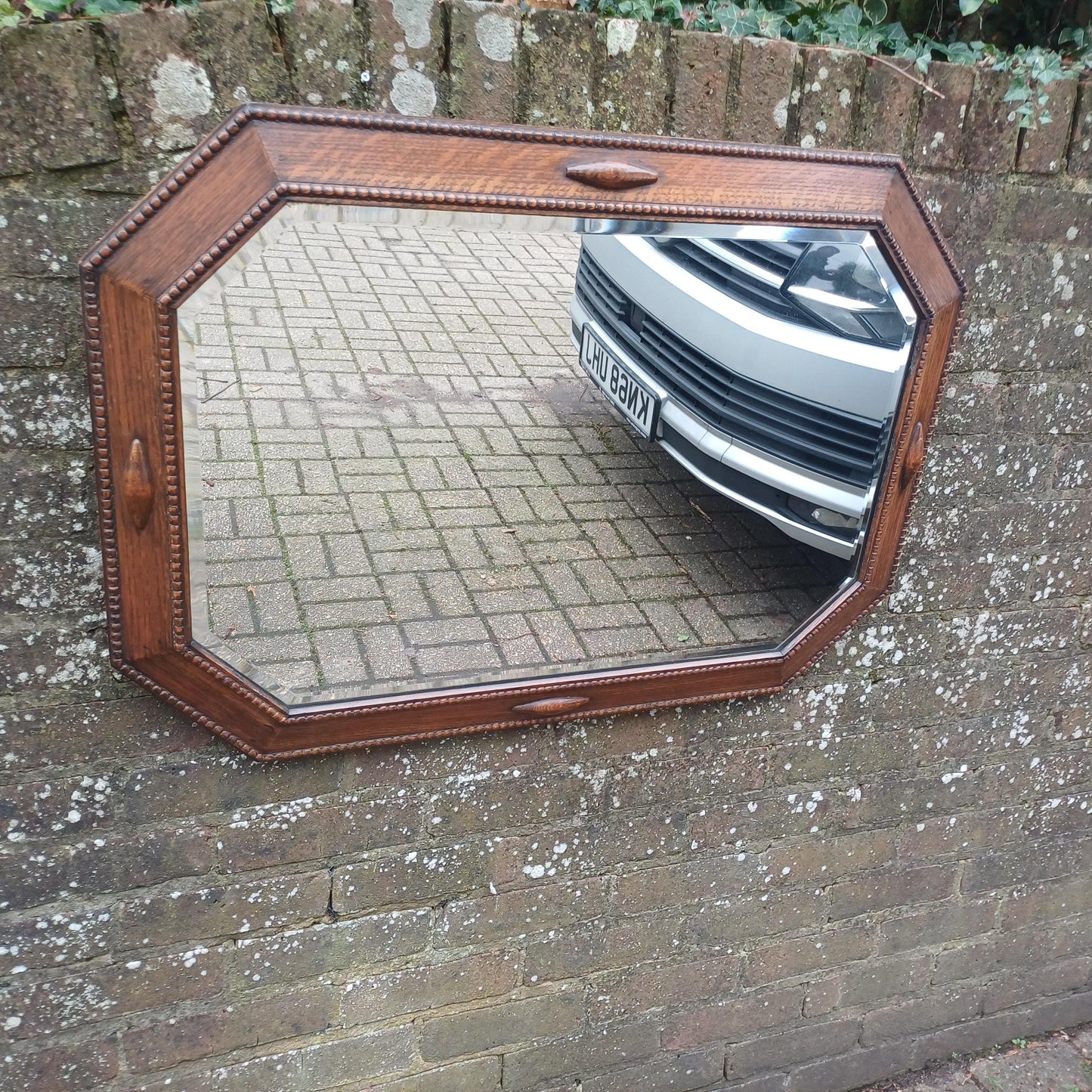 Huge Vintage 1920s Superior Oak Hexagonal Mirror. Bevelled Glass in VGC. FREE HAND Delivery