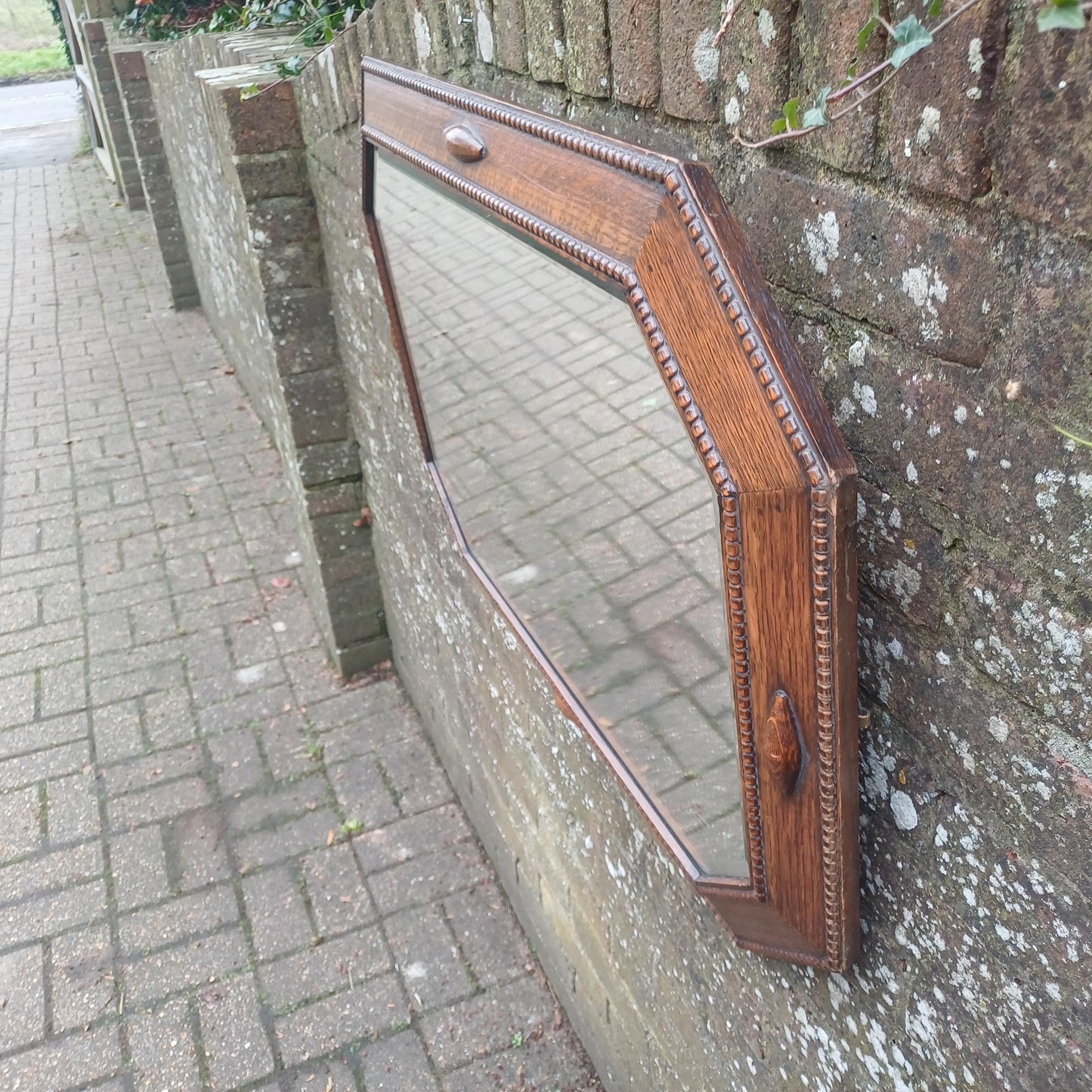 Huge Vintage 1920s Superior Oak Hexagonal Mirror. Bevelled Glass in VGC. FREE HAND Delivery