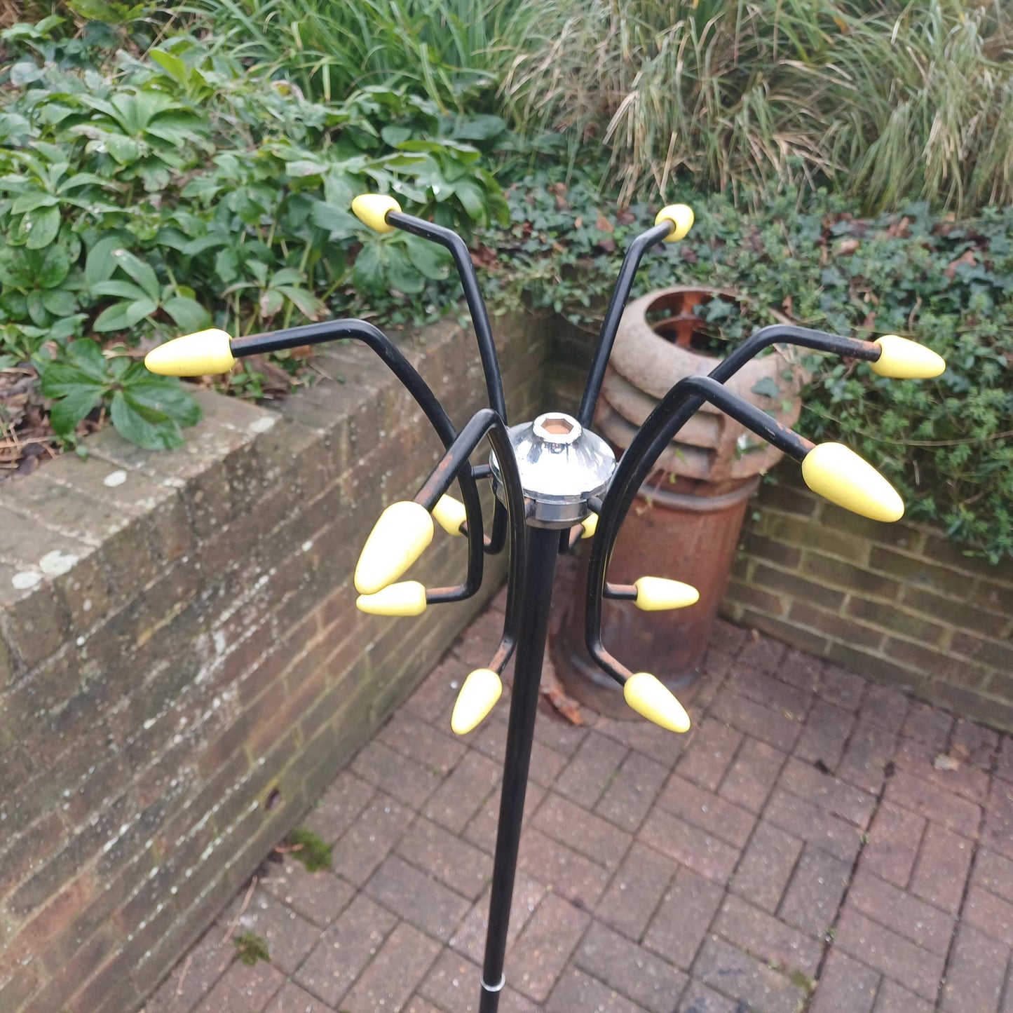 Classic Vintage Retro 1950s Iron and Metal Coat Hooks Stand Black and Yellow Atomic Style Hooks FREE HAND Delivery