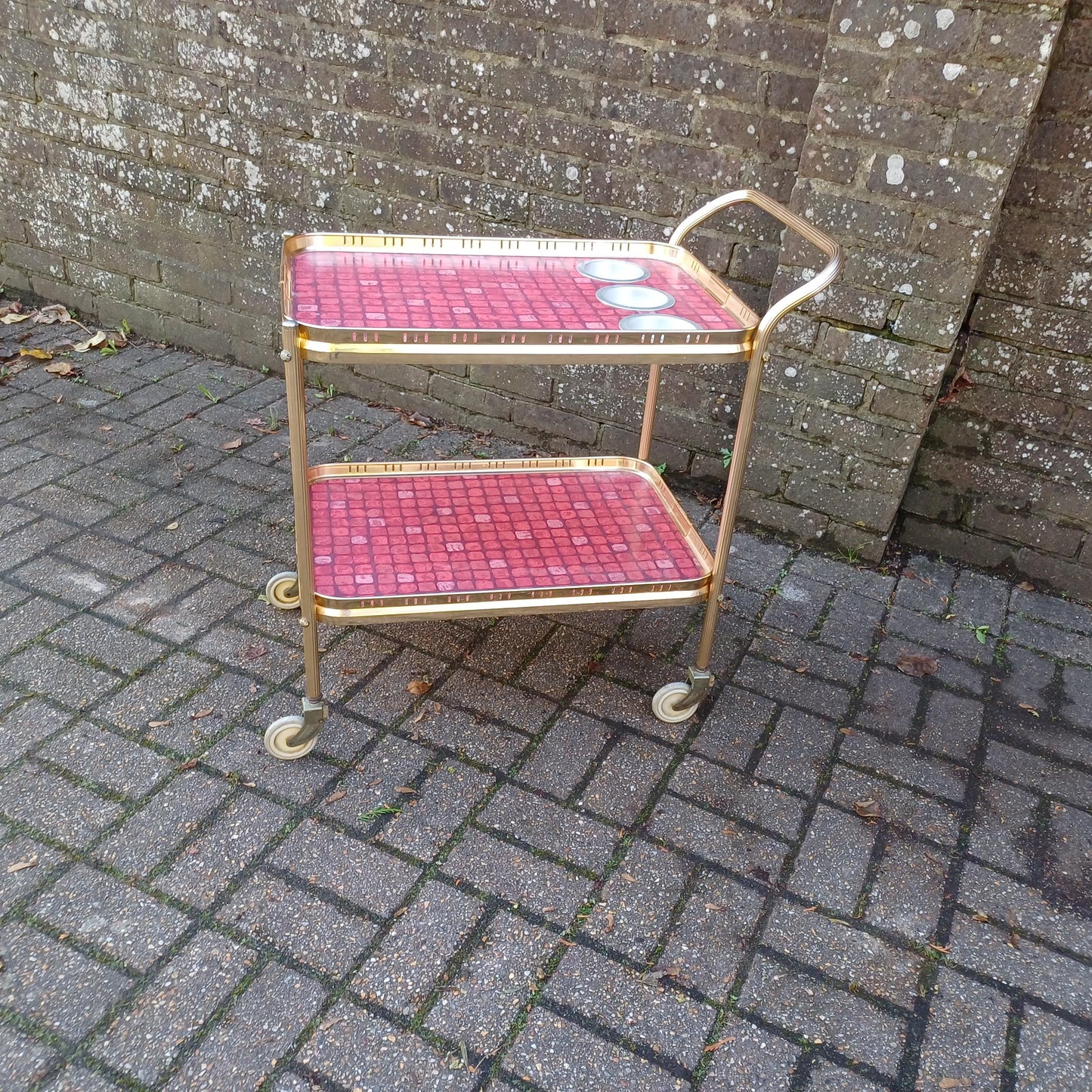 Total Classic 70S Chic Drinks Trolley a Rare Good Quality One Tile Effect Gold with Bottle Compartments FREE HAND Delivery