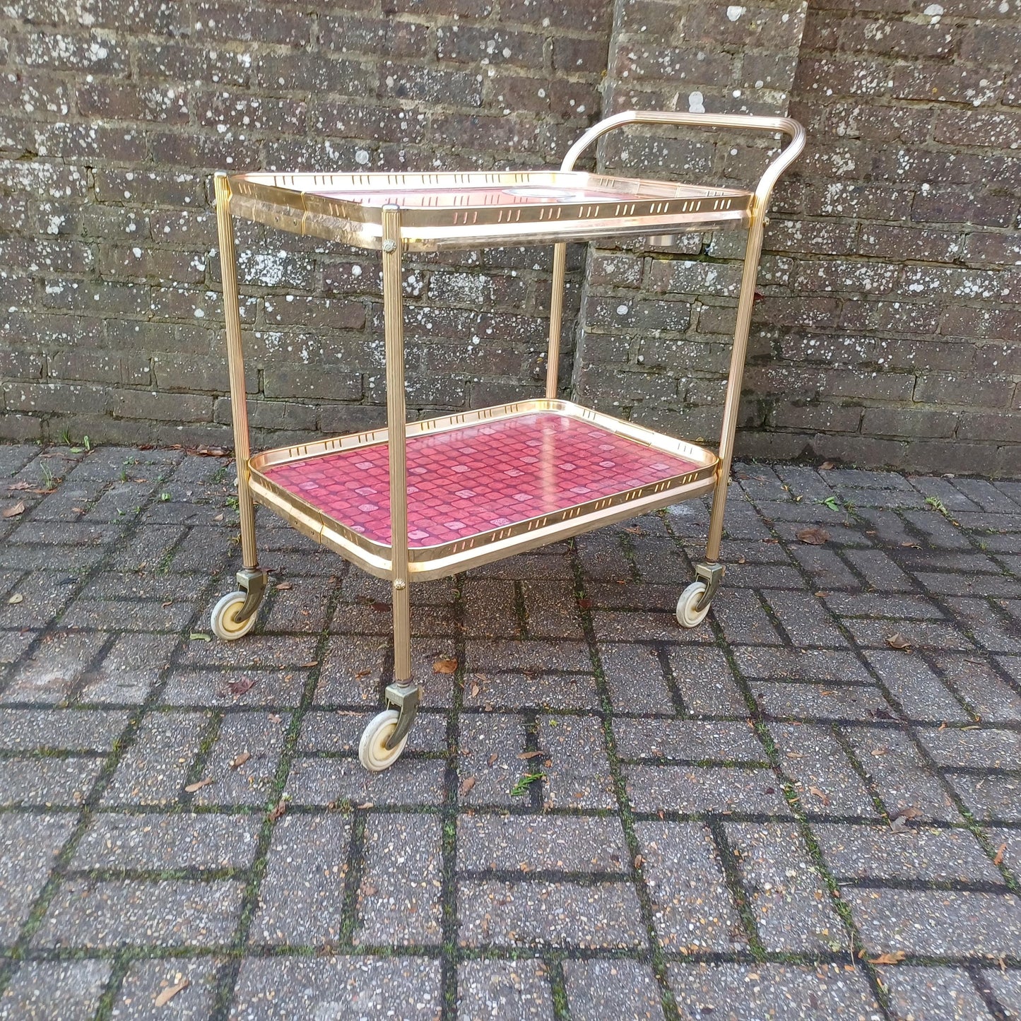 Total Classic 70S Chic Drinks Trolley a Rare Good Quality One Tile Effect Gold with Bottle Compartments FREE HAND Delivery