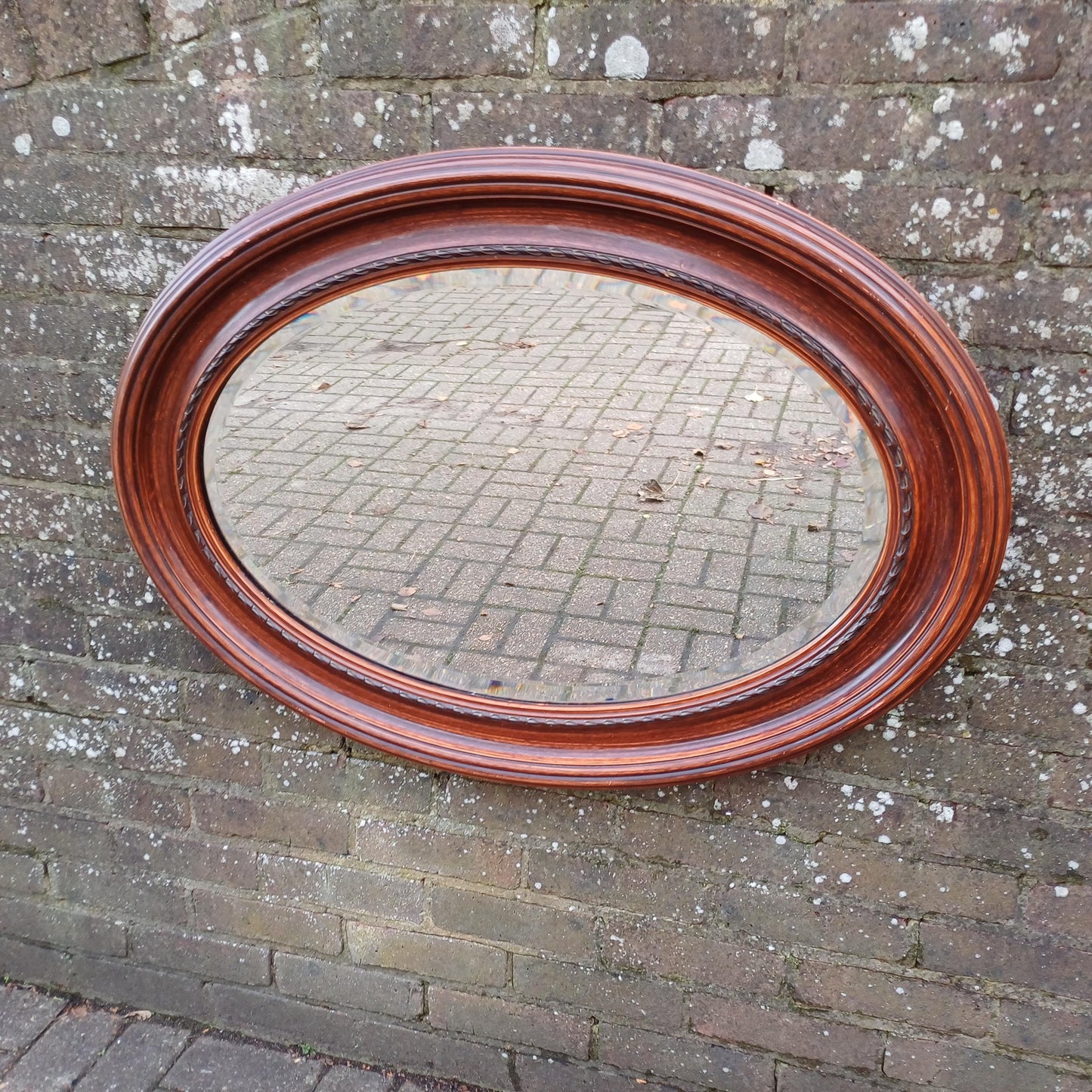 Huge and Imposing Red Painted Oval Mirror Red and Black Hues Bevelled Glass FREE HAND Delivery
