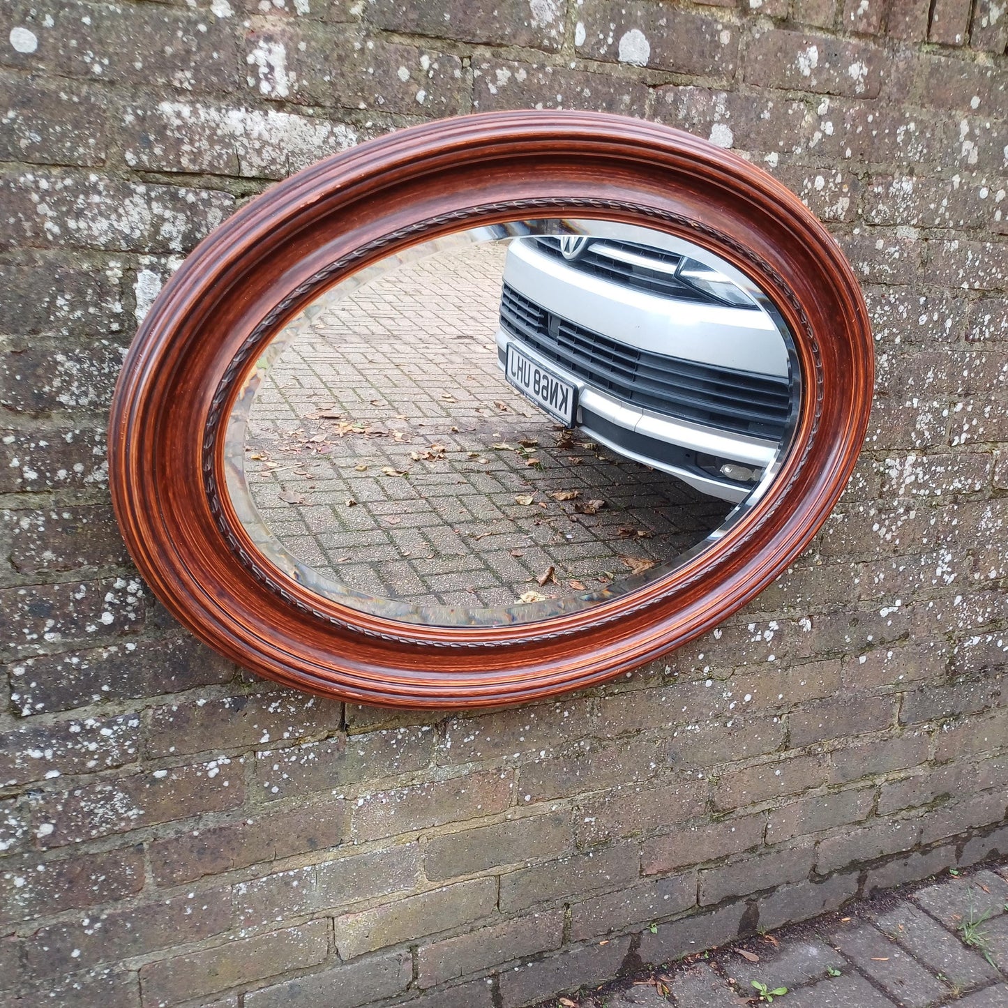 Huge and Imposing Red Painted Oval Mirror Red and Black Hues Bevelled Glass FREE HAND Delivery