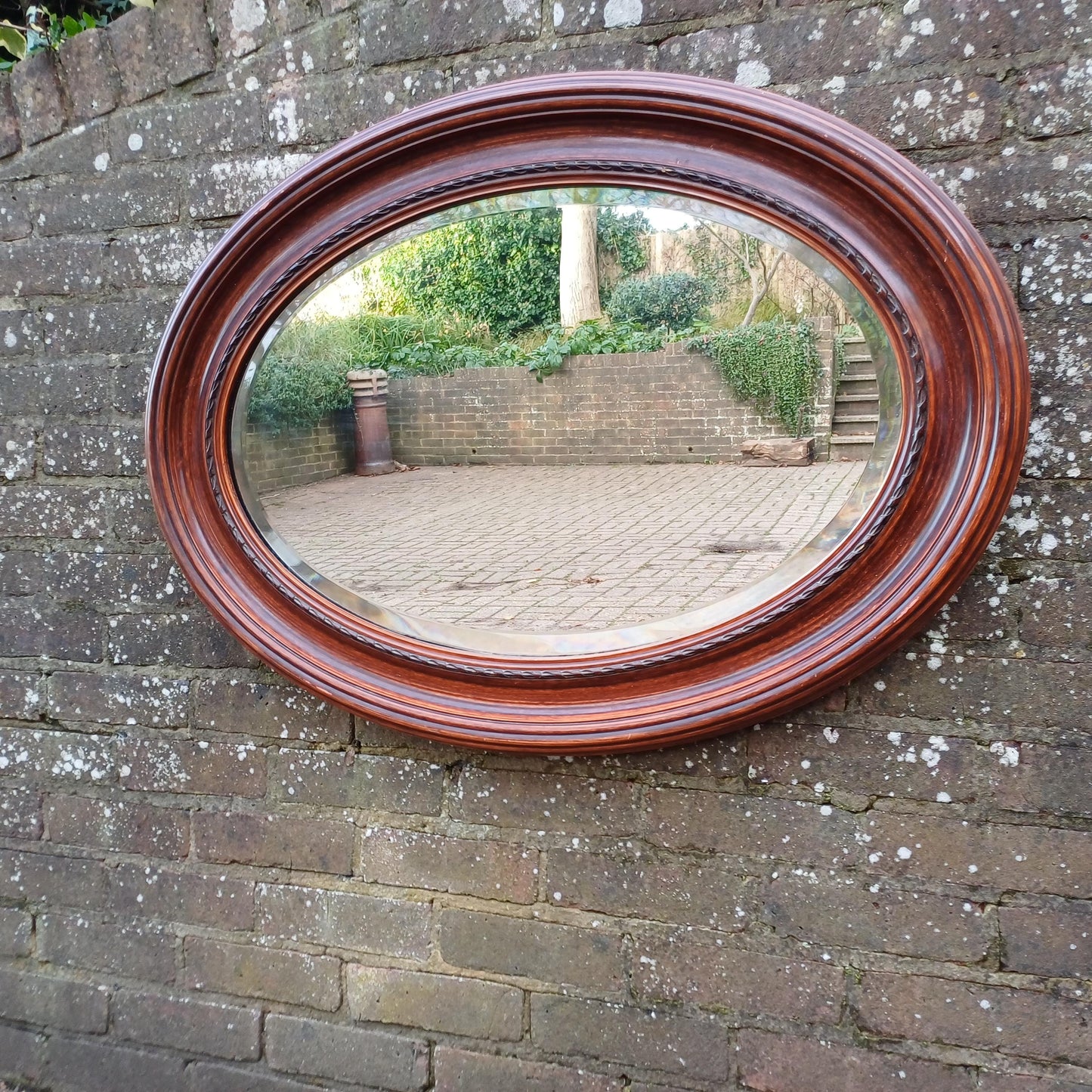Huge and Imposing Red Painted Oval Mirror Red and Black Hues Bevelled Glass FREE HAND Delivery