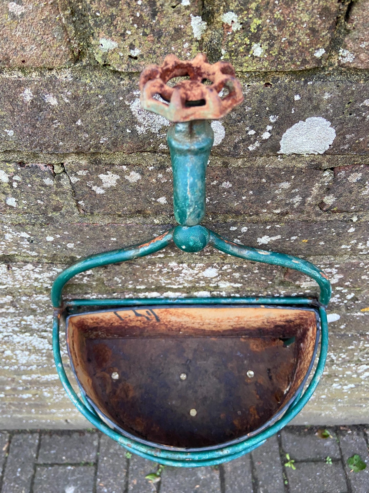 Unique Vintage Planter - Fire Hose Tap and Metal Basket - wall plant basket, outdoor planter, plant pot