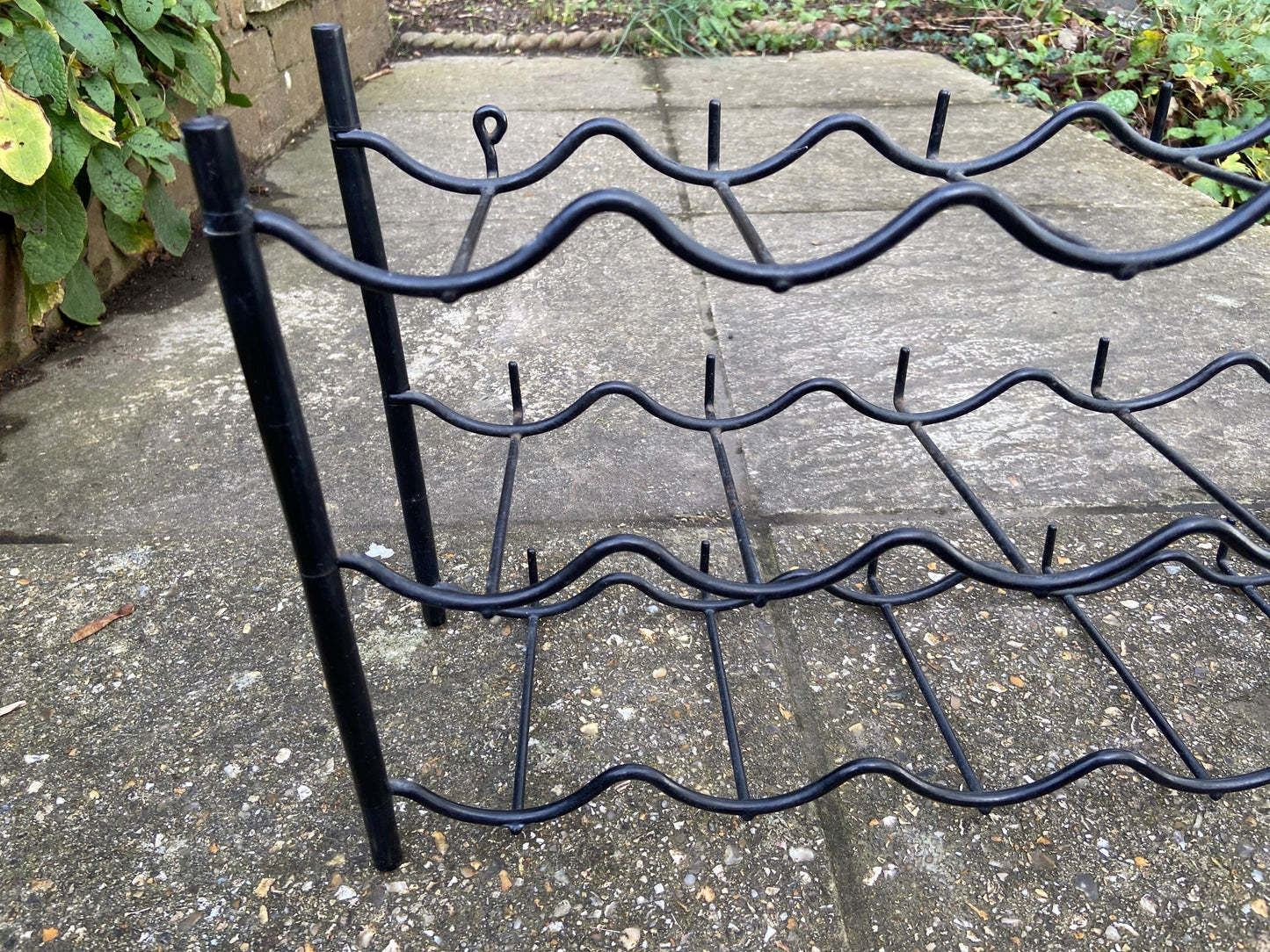 Retro 1970s plastic and metal wine rack for up to 15 bottles of wine - surface or wall mounted, Auriol style