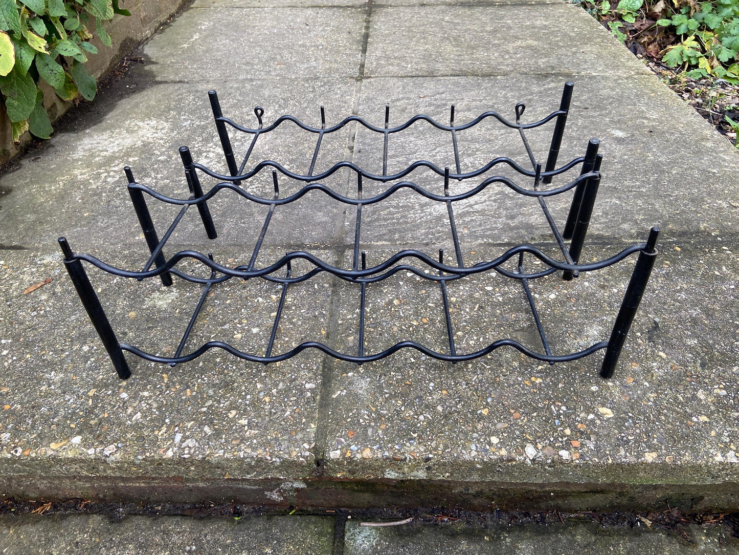 Retro 1970s plastic and metal wine rack for up to 15 bottles of wine - surface or wall mounted, Auriol style