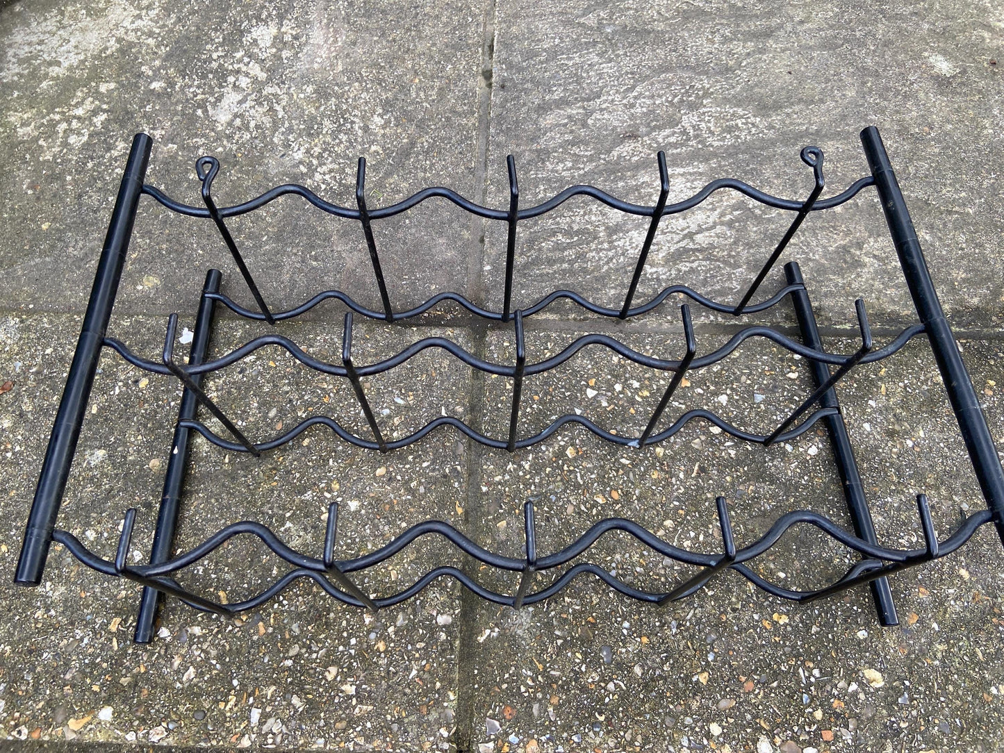 Retro 1970s plastic and metal wine rack for up to 15 bottles of wine - surface or wall mounted, Auriol style