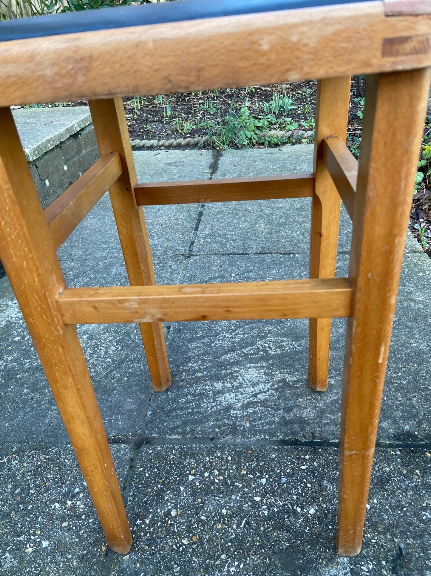 Retro black leatherette wooden stool - kitchen stool, 1970s stool